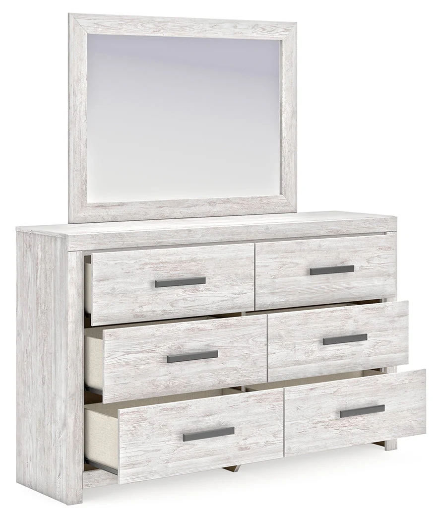 Cayboni Twin Panel Bed with Mirrored Dresser and 2 Nightstands in Whitewash - Image 4