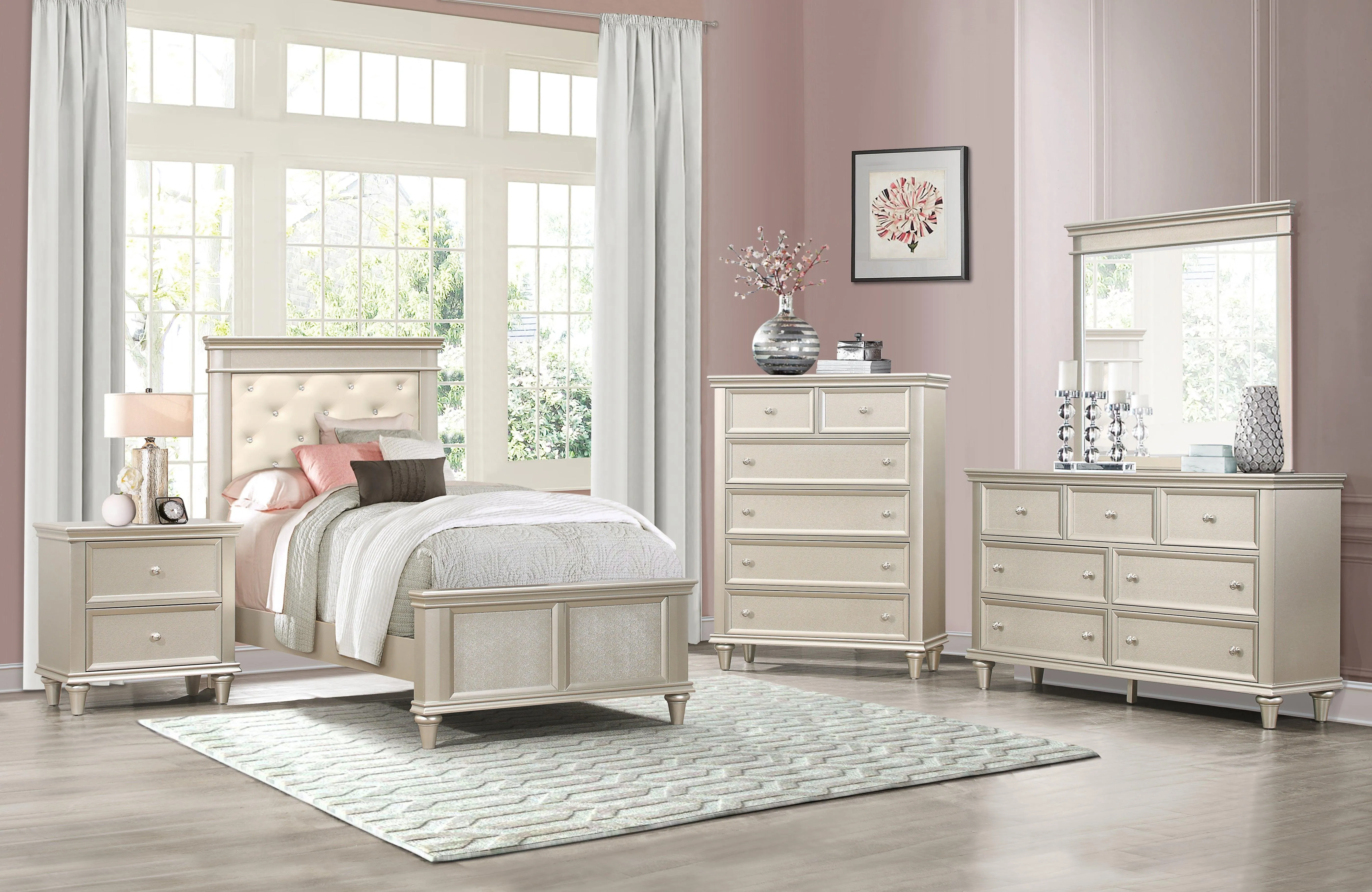 Celandine Silver Twin Upholstered Panel Bed - Image 3
