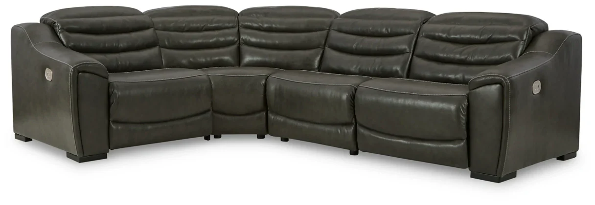 Center Line Dark Gray 4-Piece Power Reclining Sectional with Adjustable Headrest