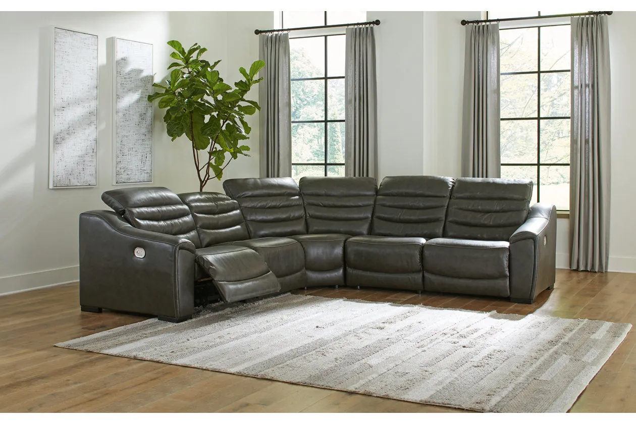 Center Line Dark Gray 5-Piece Power Reclining Sectional with Adjustable Headrest
