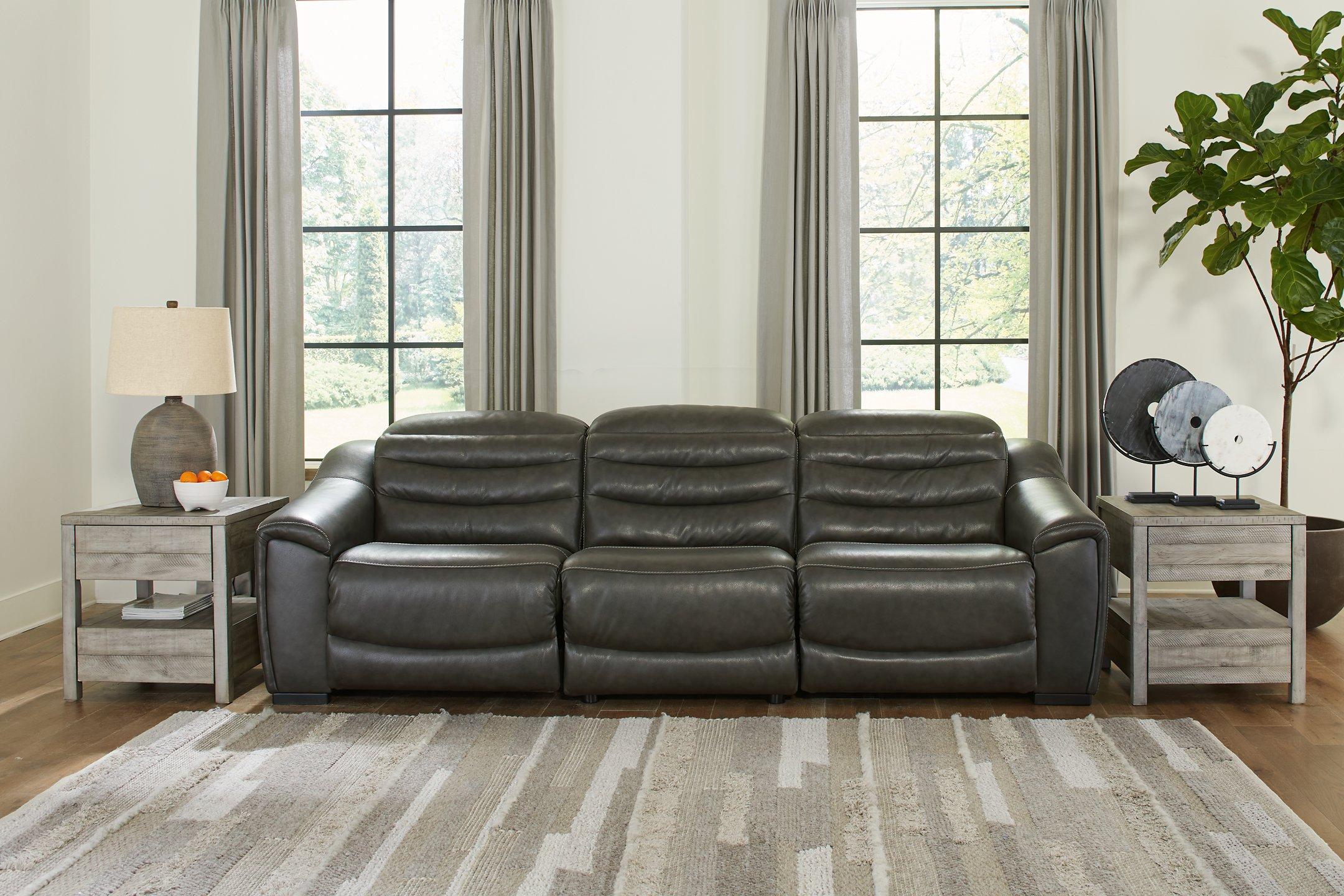 Center Line Dark Gray Dual Power Leather Sofa and Loveseat - Image 5