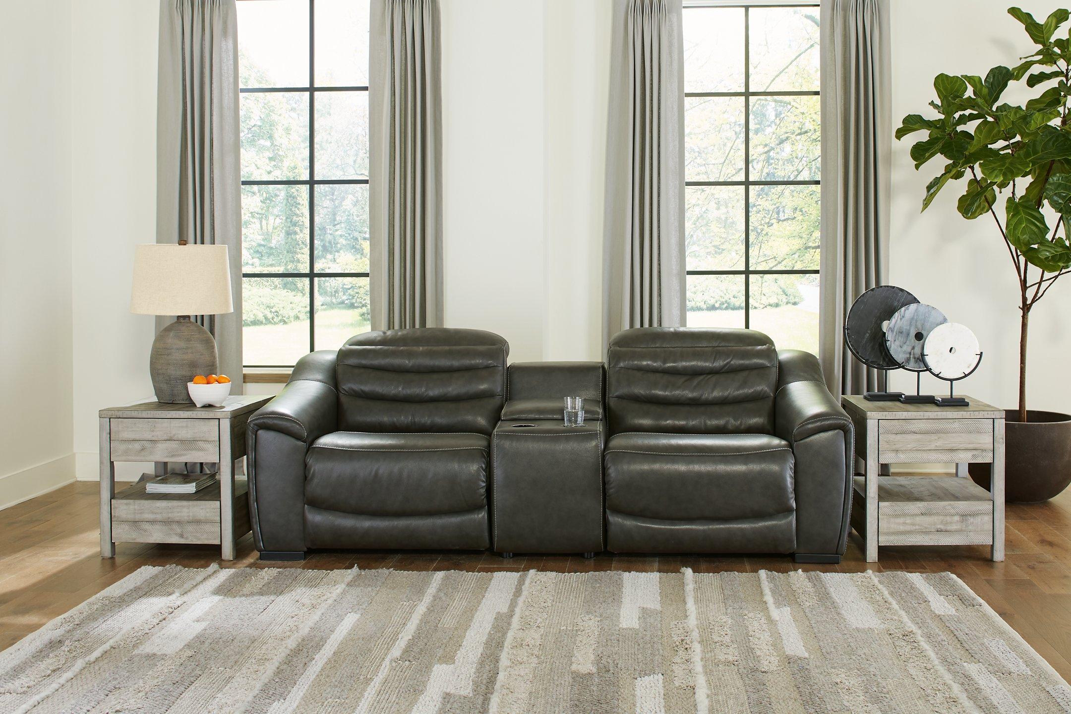 Center Line Dark Gray Dual Power Leather Sofa and Loveseat - Image 7