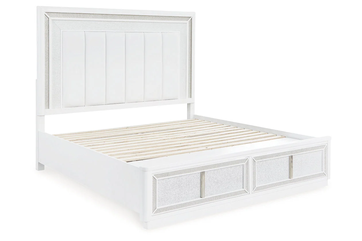 Chalanna White King LED Upholstered Storage Platform Bed - Image 4