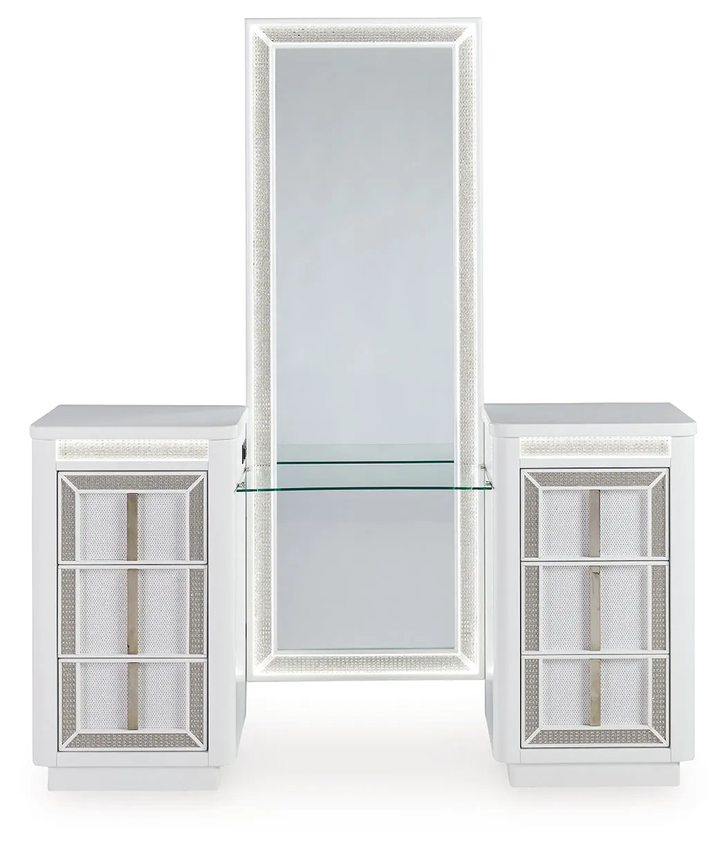 Chalanna White Vanity, Mirror and Stool - Image 2