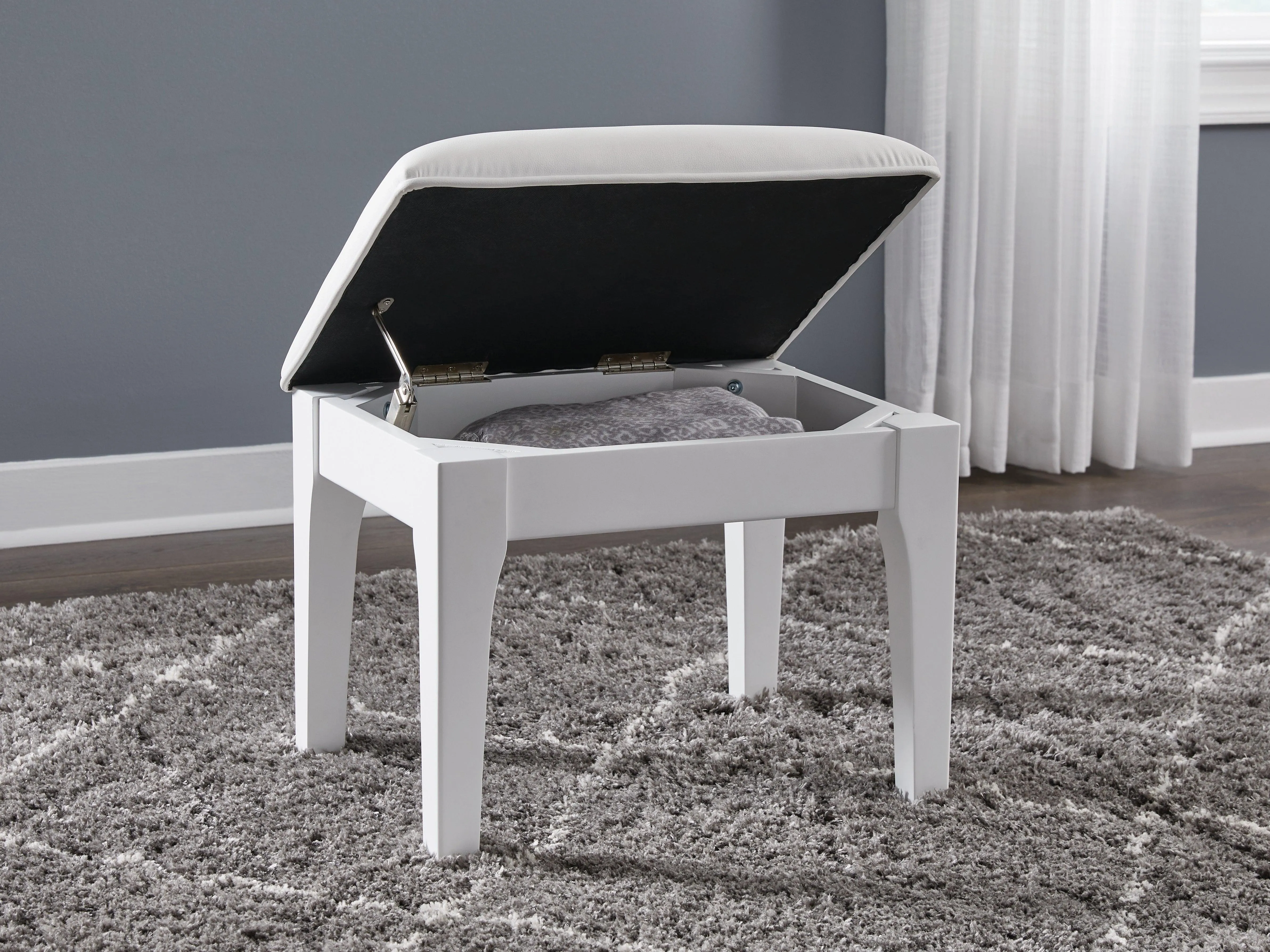 Chalanna White Vanity, Mirror and Stool - Image 4