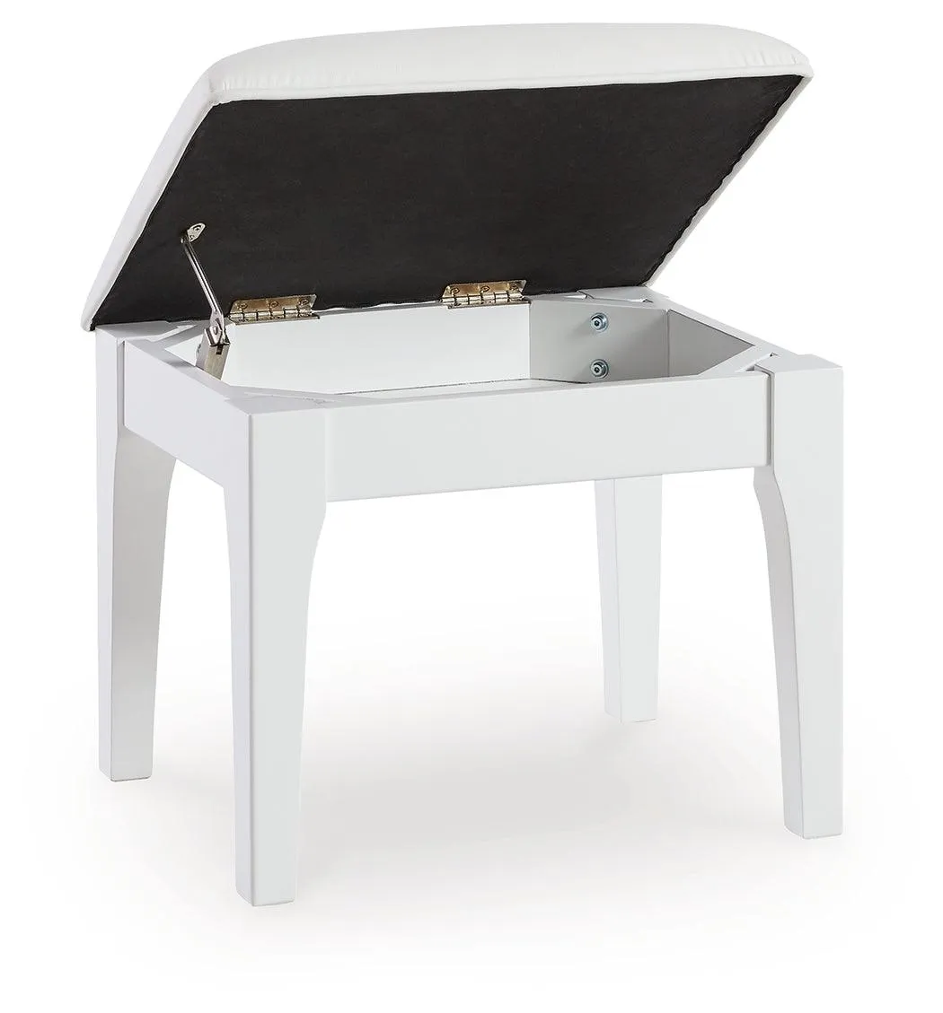 Chalanna White Vanity, Mirror and Stool - Image 7
