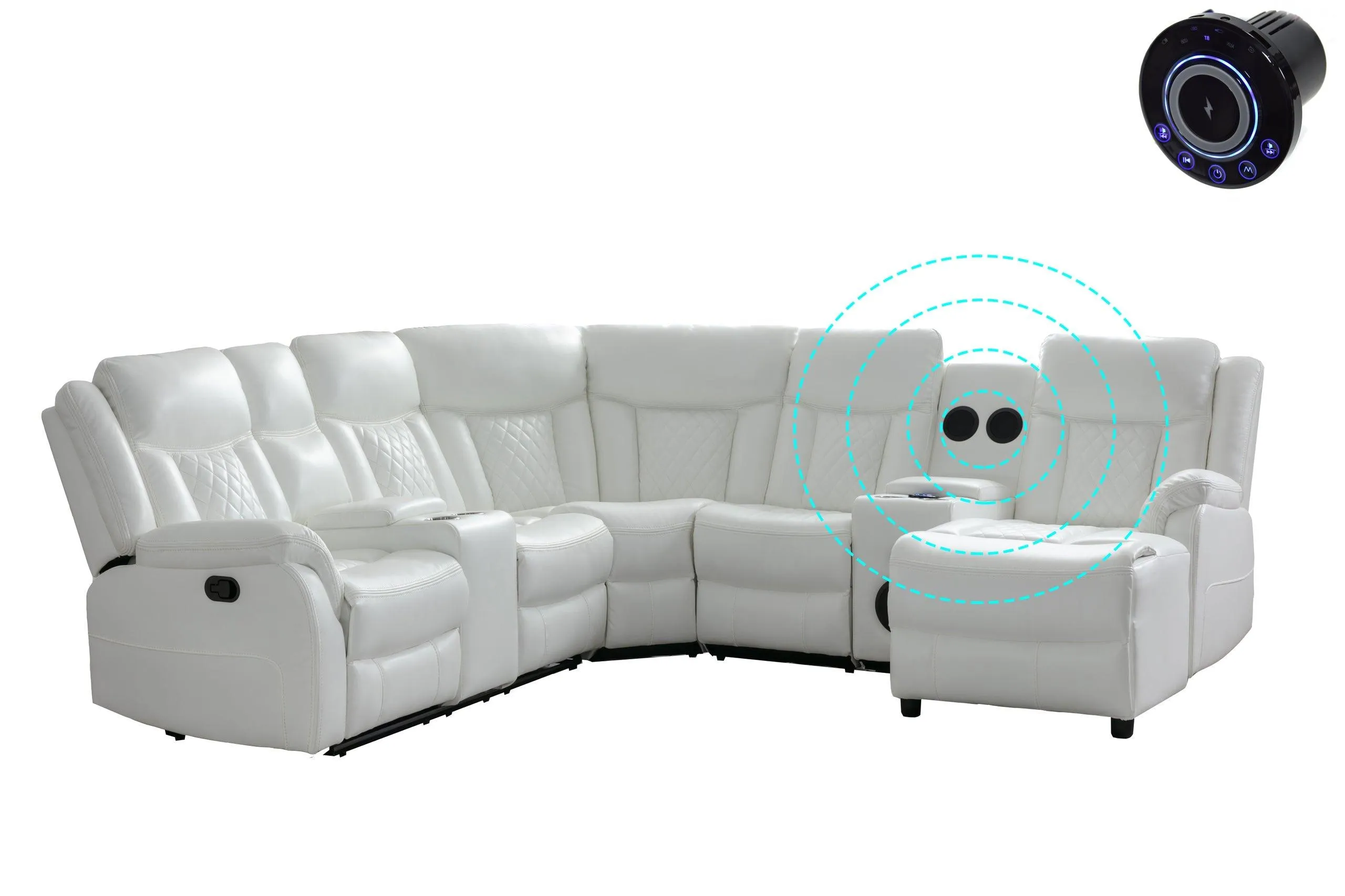 Champion White Reclining Sectional - Image 3