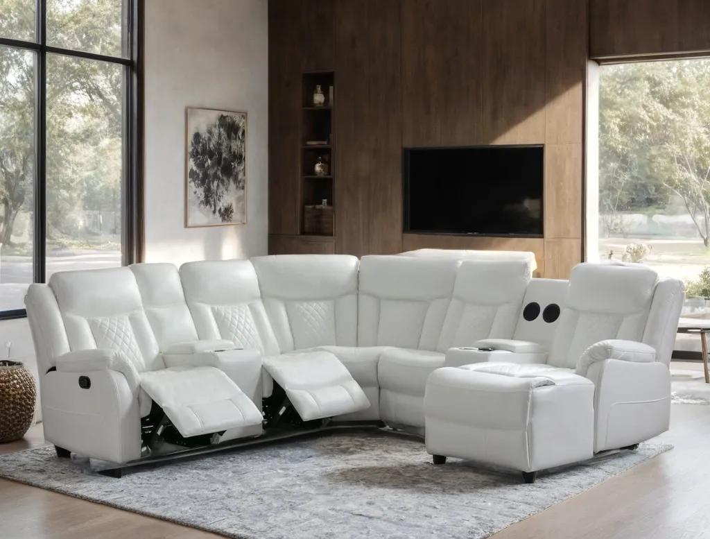 Champion White Reclining Sectional - Image 4