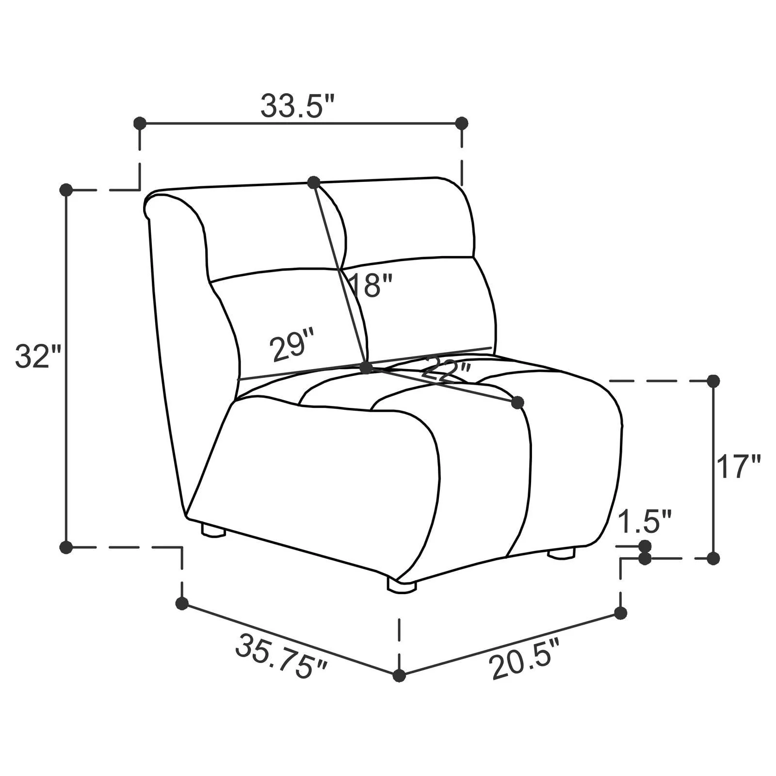 Charlotte Ivory Upholstered Curved Armless Chair - Image 11