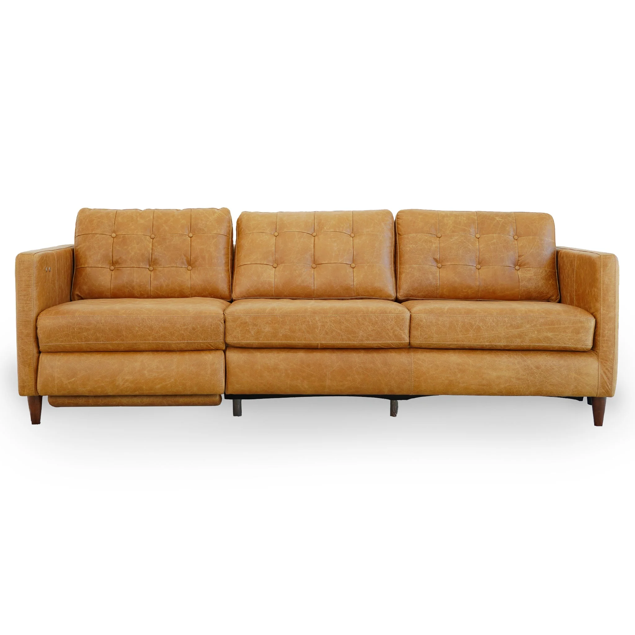 Christopher Tan Leather Electric Inclining Sofa Left Facing - Image 3