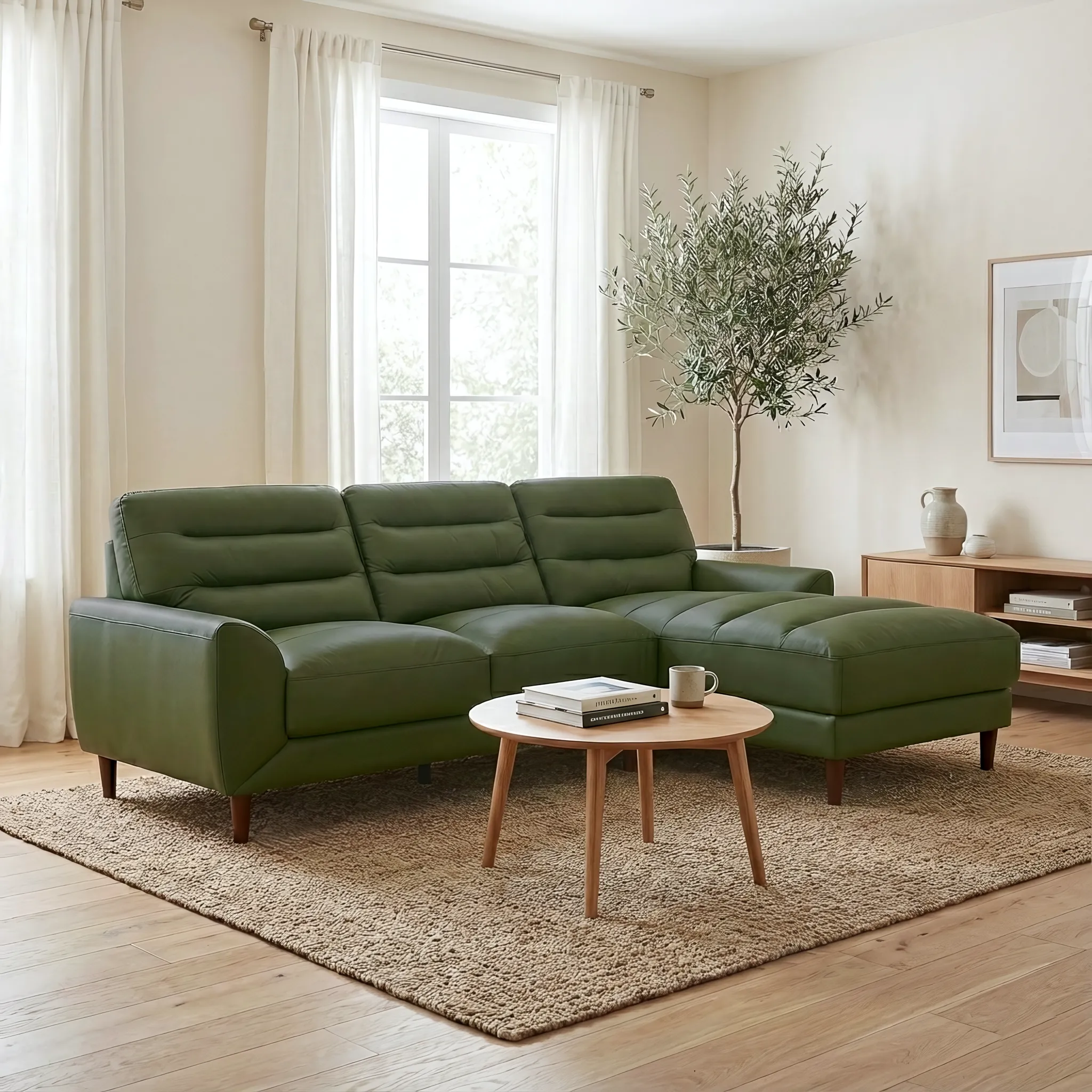 Clarion Genuine Green Leather Sectional Sofa with Chaise Lounge - Image 3