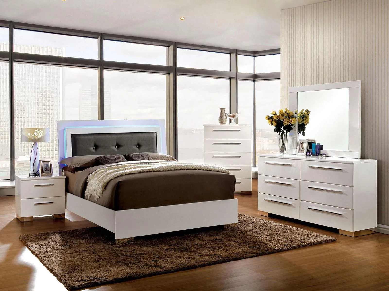 Clementine Glossy White LED King Bed - Image 2