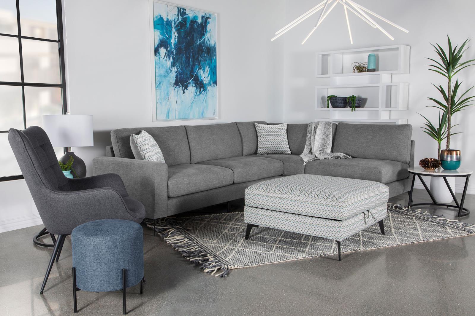 Clint Multi-color Upholstered Ottoman with Tapered Legs - Image 4