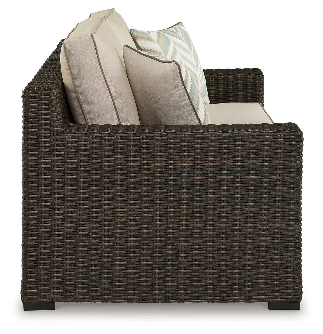Coastline Bay Brown Outdoor Loveseat with Cushion - Image 4