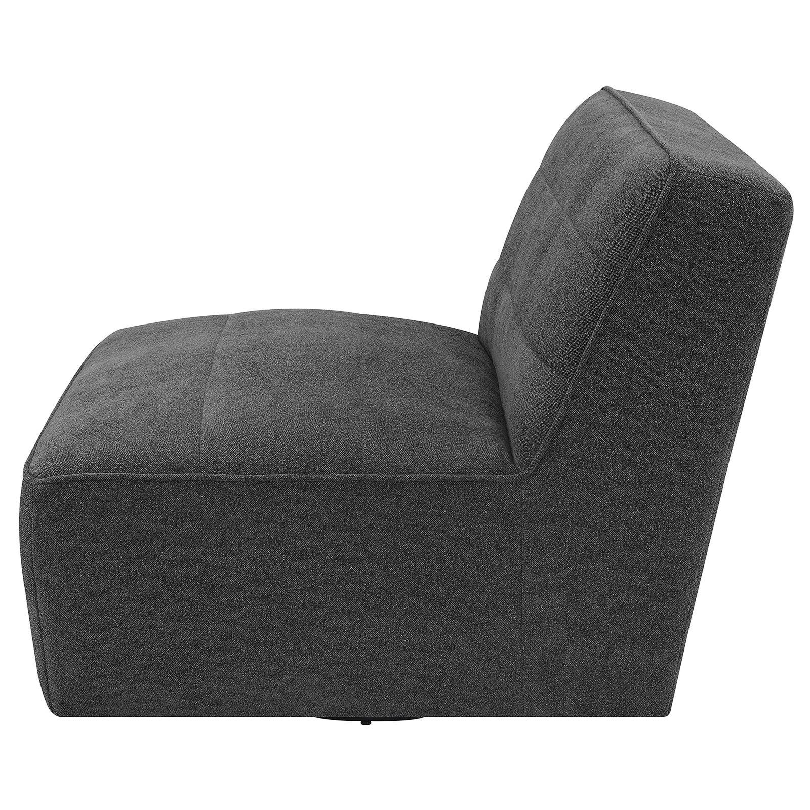 Cobie Dark Charcoal Upholstered Swivel Armless Chair - Image 4