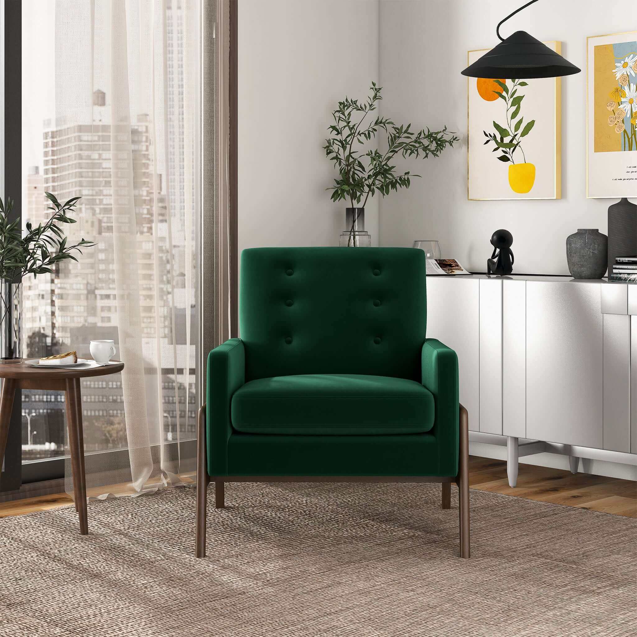 Cole Solid Wood Green Velvet Lounge Chair - Image 8