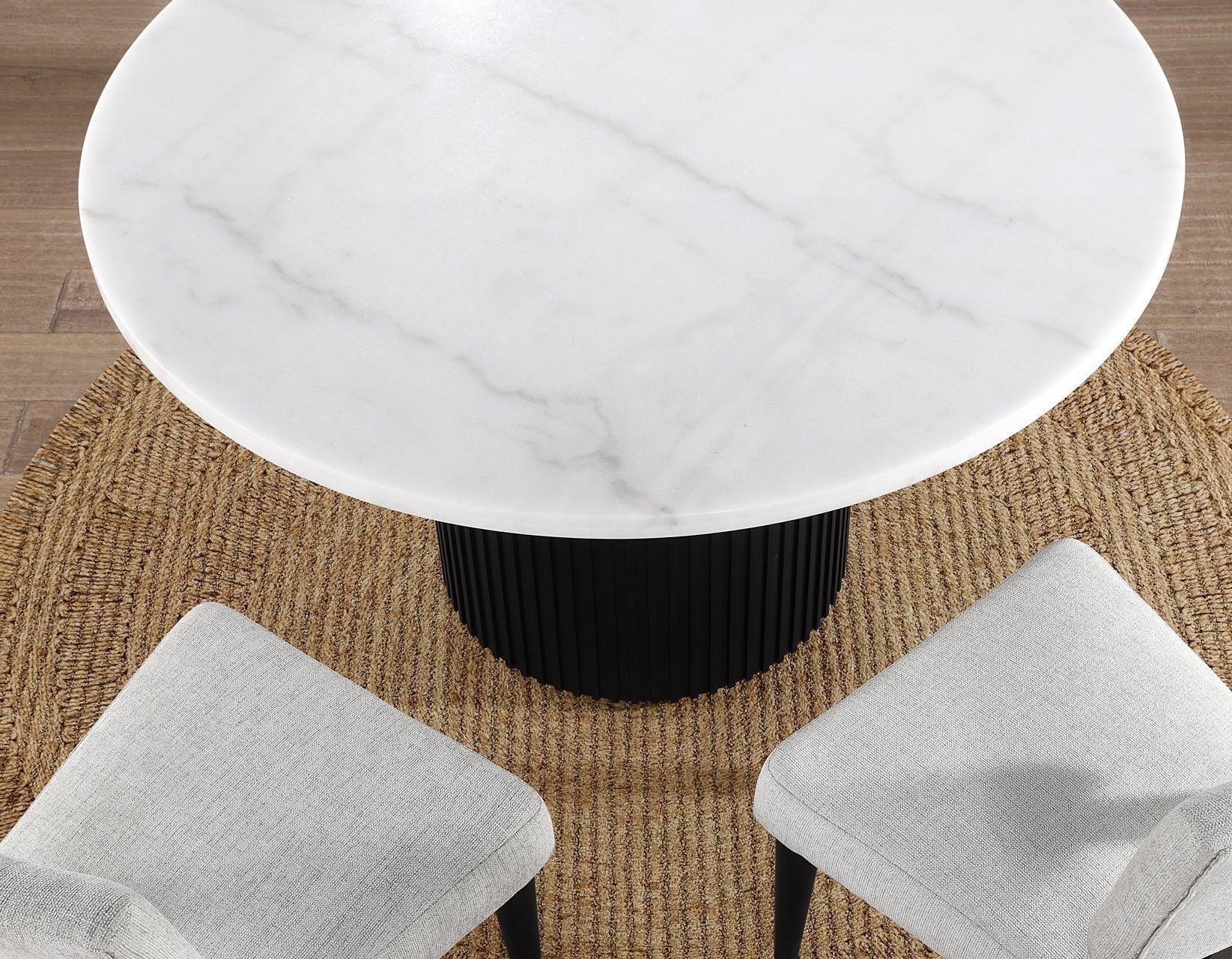 Colvin 52″ Round White Marble Dining Table, Black Finish - Image 2