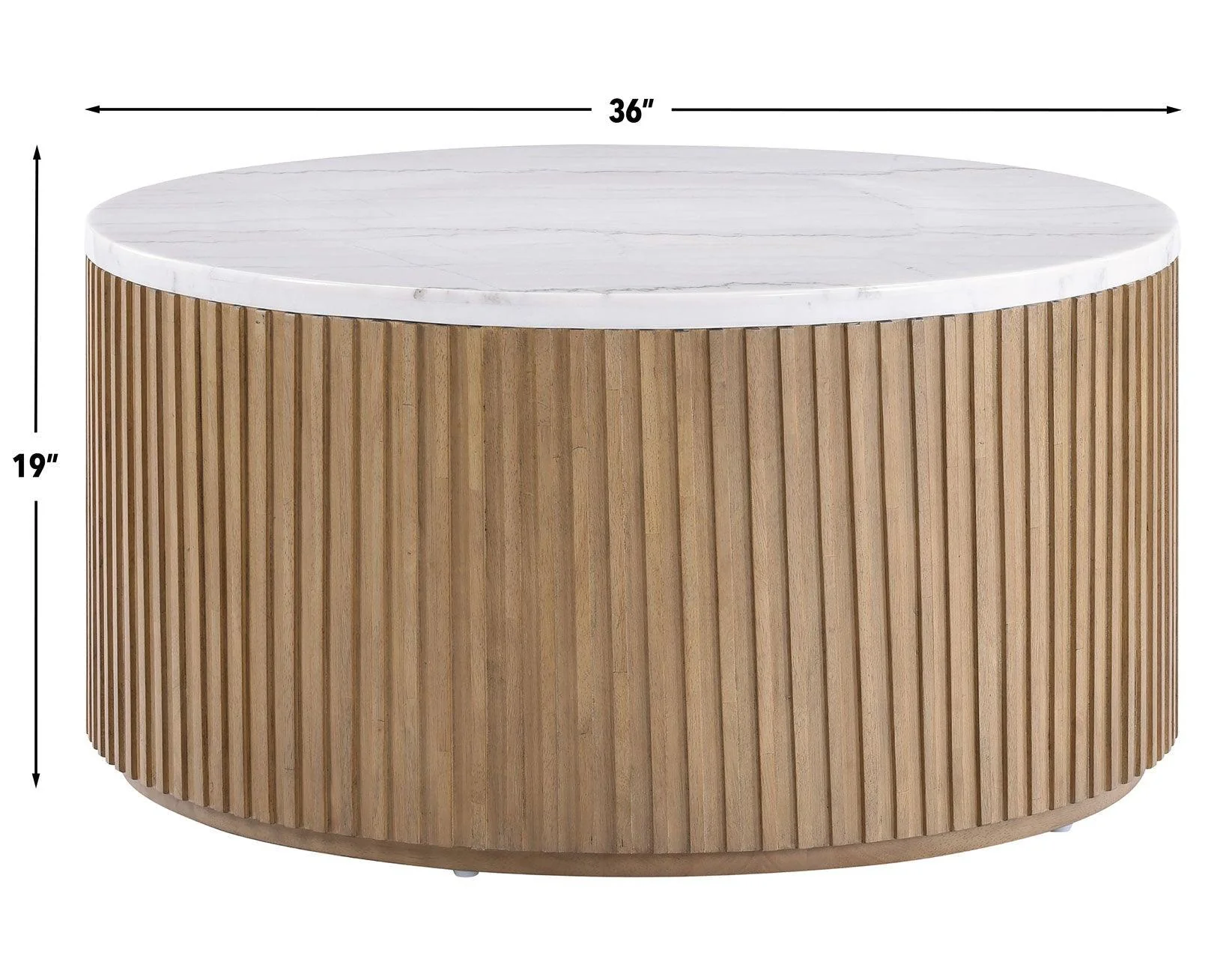 Colvin Toffee Finish 36″ Round Castered White Marble Top Coffee Table - Image 7