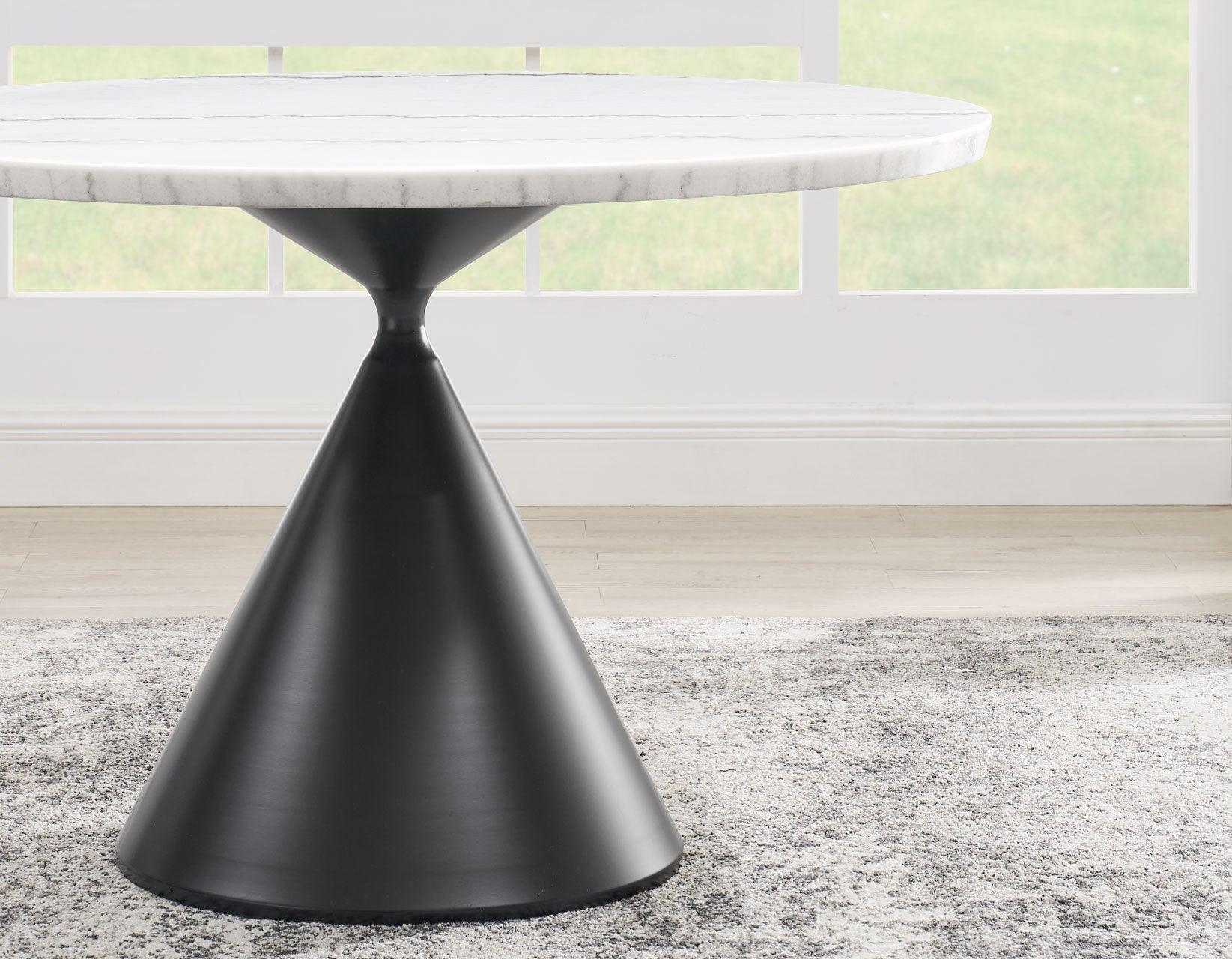 Conrad 48″White Marble Top Table with Black Conical Base - Image 8