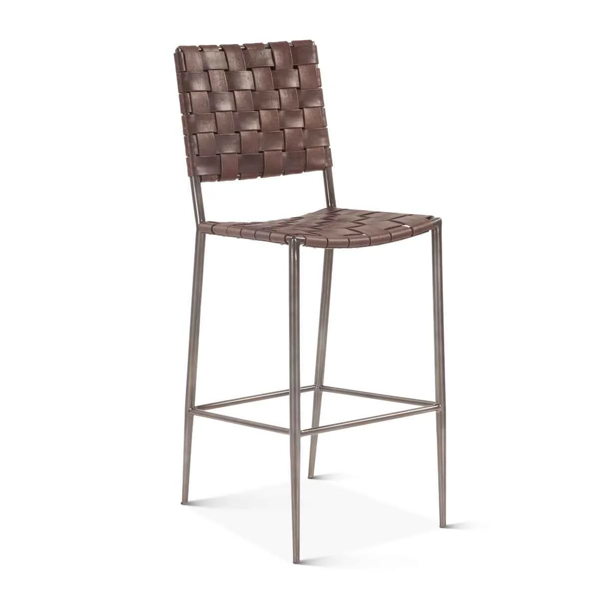 Copenhagen 17" Bar Chair in Brown Buffalo Leather and Iron - Image 14