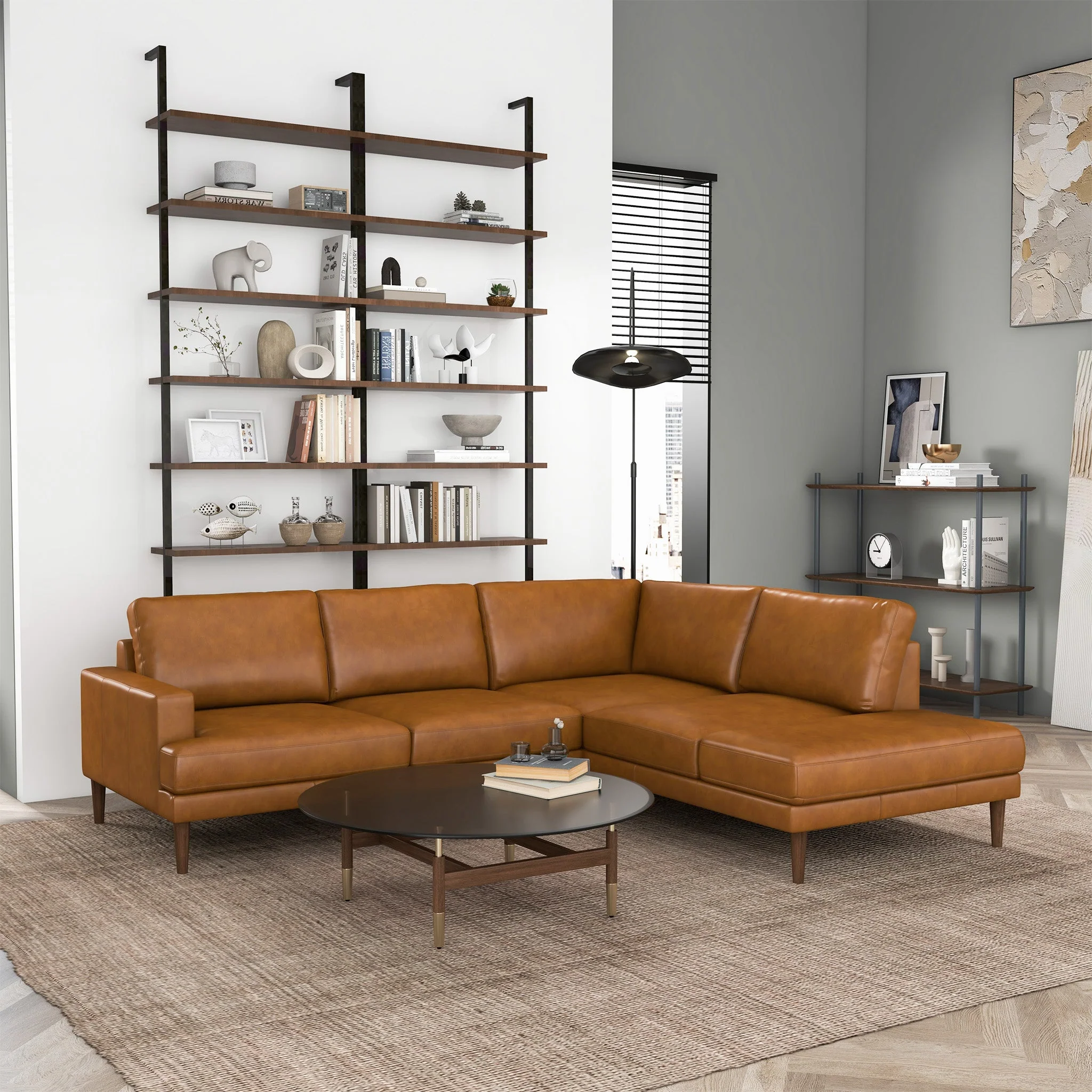Corbin Right-Facing Tan Leather Sectional Sofa - Image 3