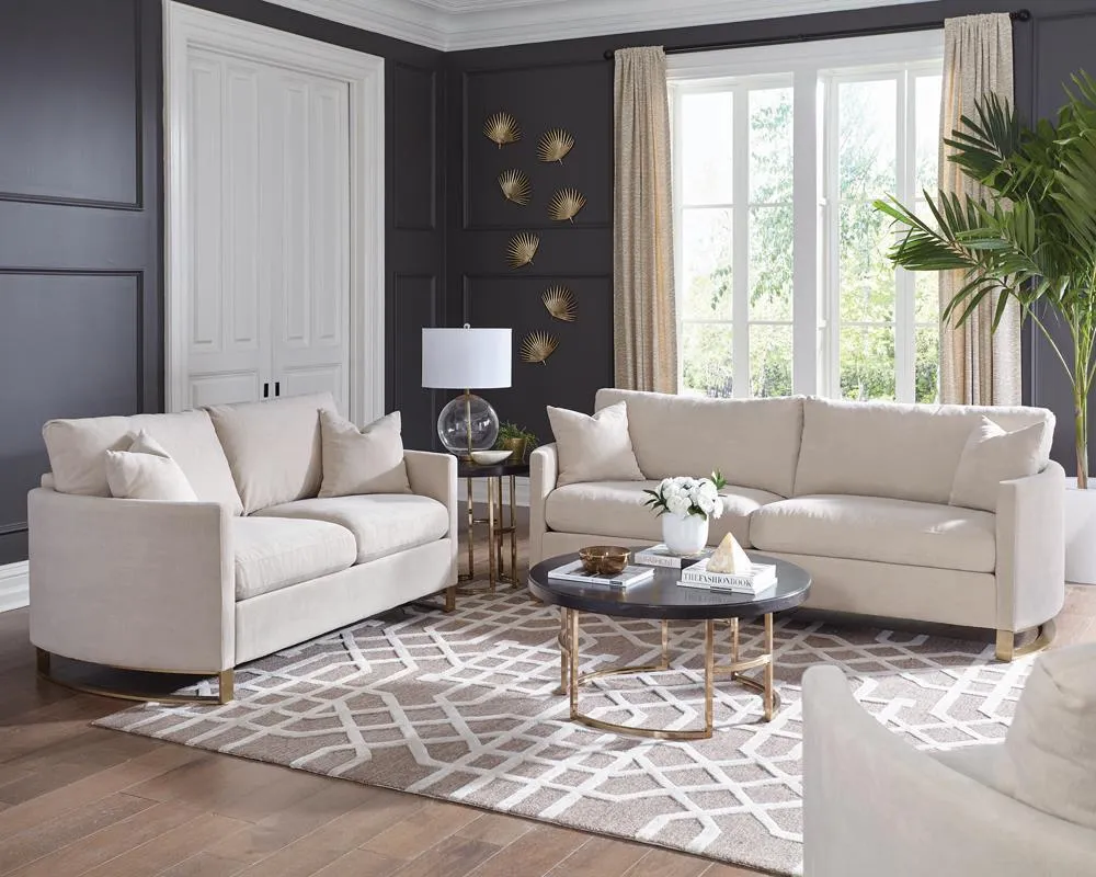 Corliss Beige Upholstered Arched Arms Loveseat - Image 4