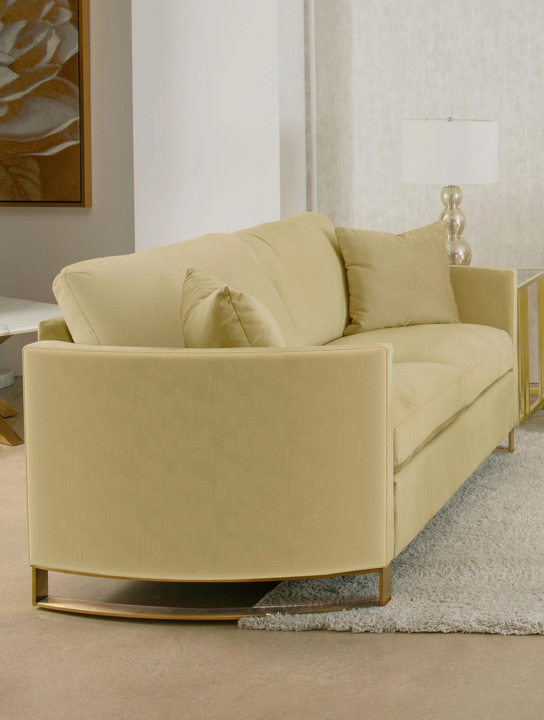 Corliss Camel Velvet Curved Track Arm Loveseat - Image 5