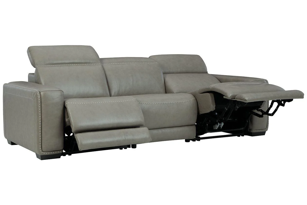 Correze Gray 3-Piece Dual Power Leather Reclining Modular Sofa - Image 3