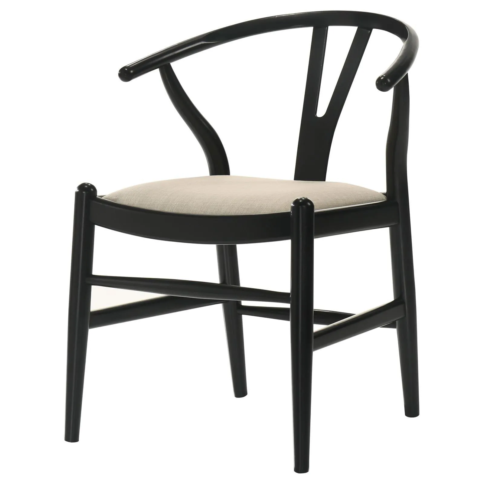 Cortona Danish Y-Shaped Back Wishbone Dining Side Chair Black and Beige (Set of 2) - Image 4