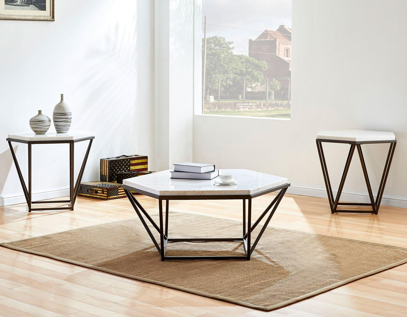 Corvus White Marble Top Hexagon Cocktail Table - Image 2