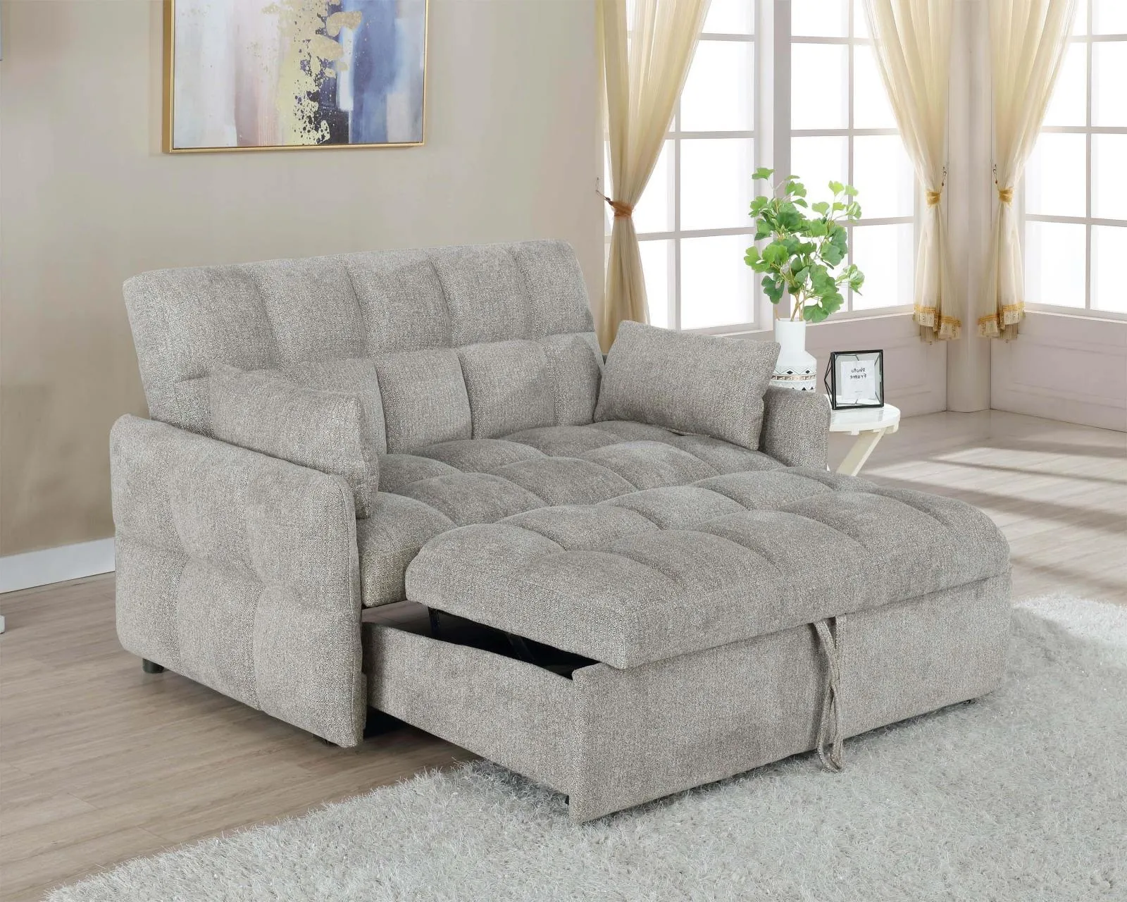Cotswold Upholstered Convertible Sleeper Sofa Bed Light Grey - Image 3