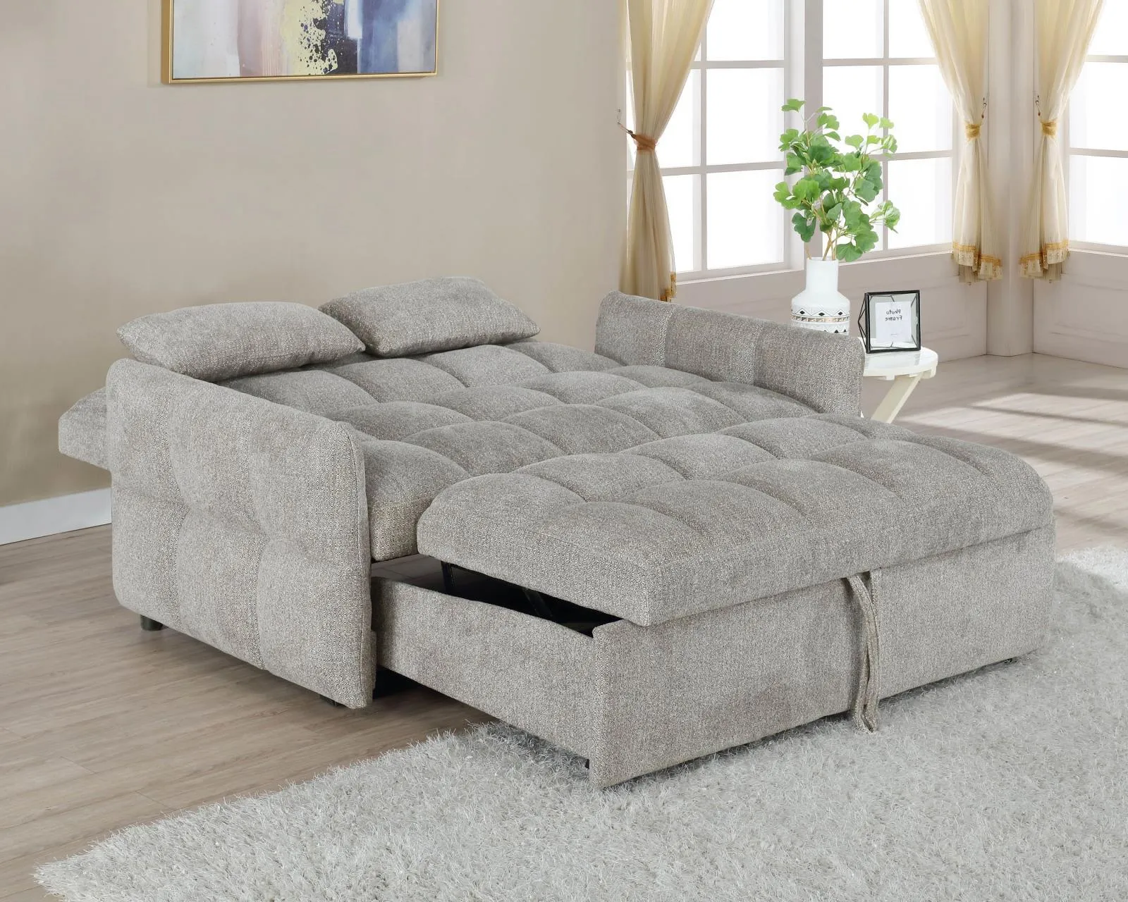 Cotswold Upholstered Convertible Sleeper Sofa Bed Light Grey - Image 7