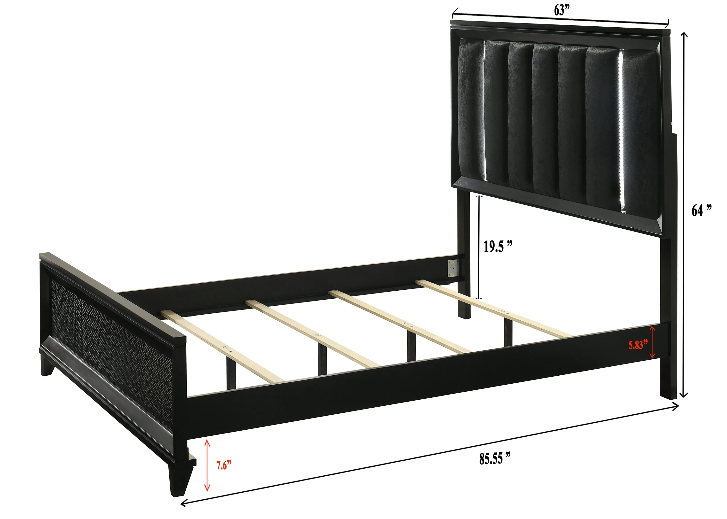 Cressida Black Queen Upholstered LED Panel Bed - Image 3