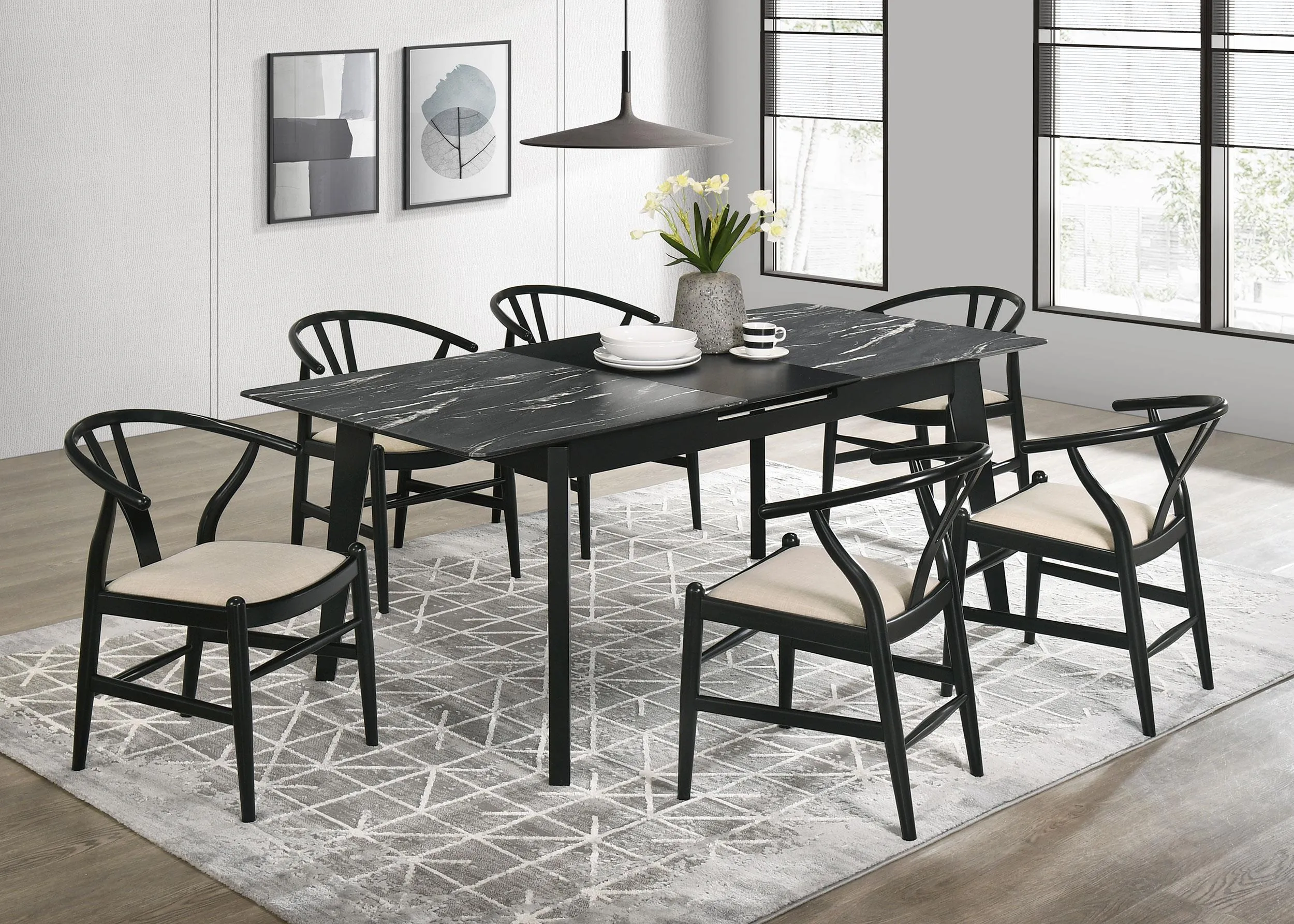 Crestmont Black 7-Piece Dining Set with Extension Leaf
