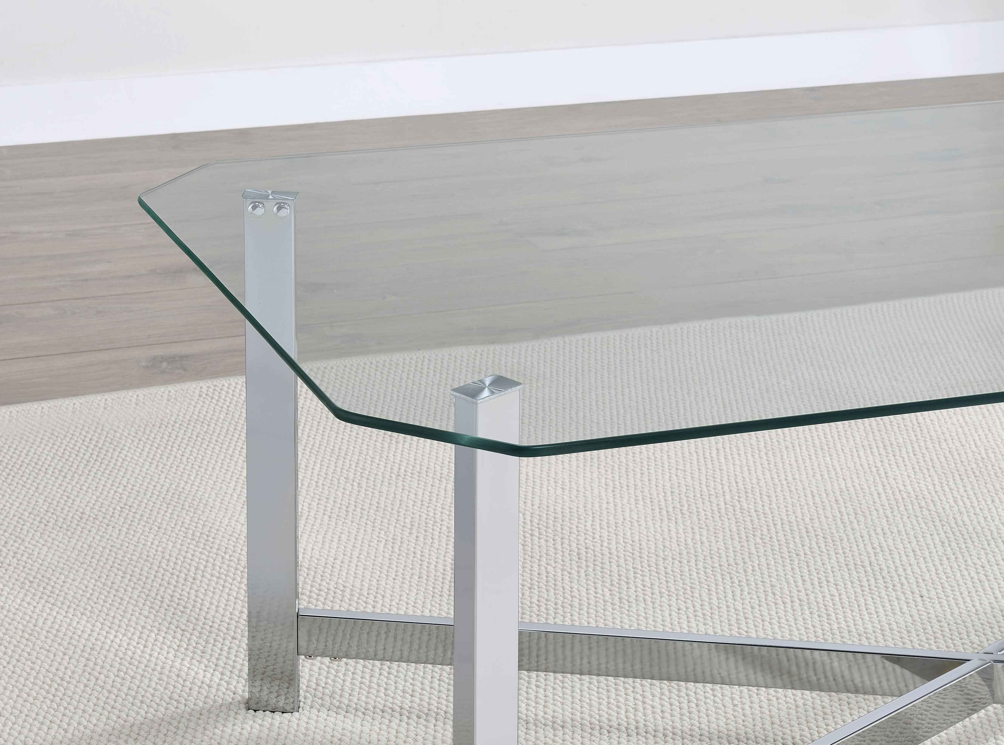 Cronin Chrome Rectangular Tempered Glass Top Cocktail Coffee Table - Image 5