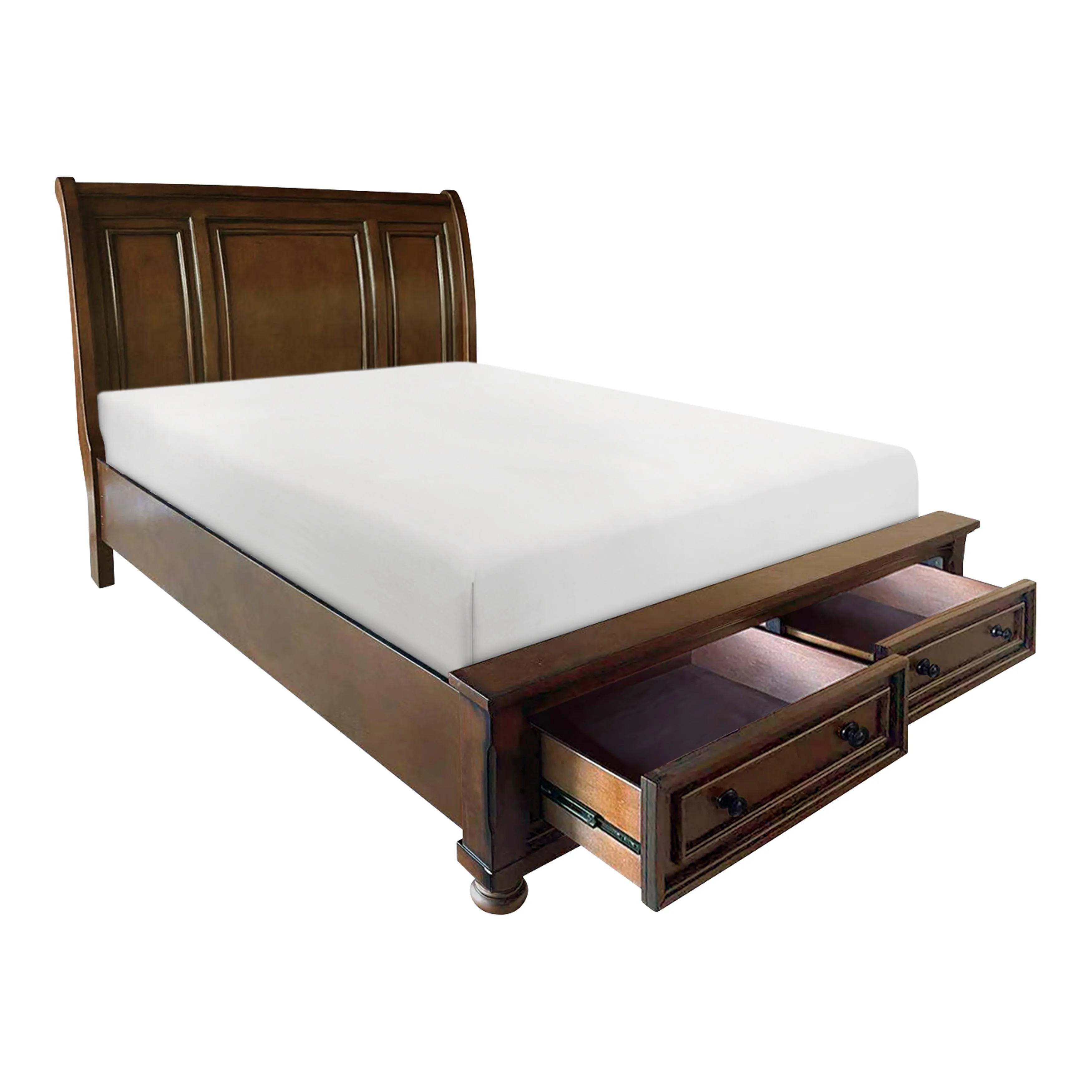 Cumberland Brown Cherry Queen Sleigh Storage Platform Bed - Image 3