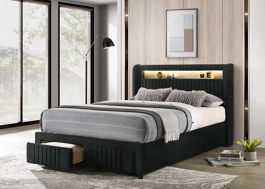 Cupid Black Twin Platform Bed With Storage Drawers