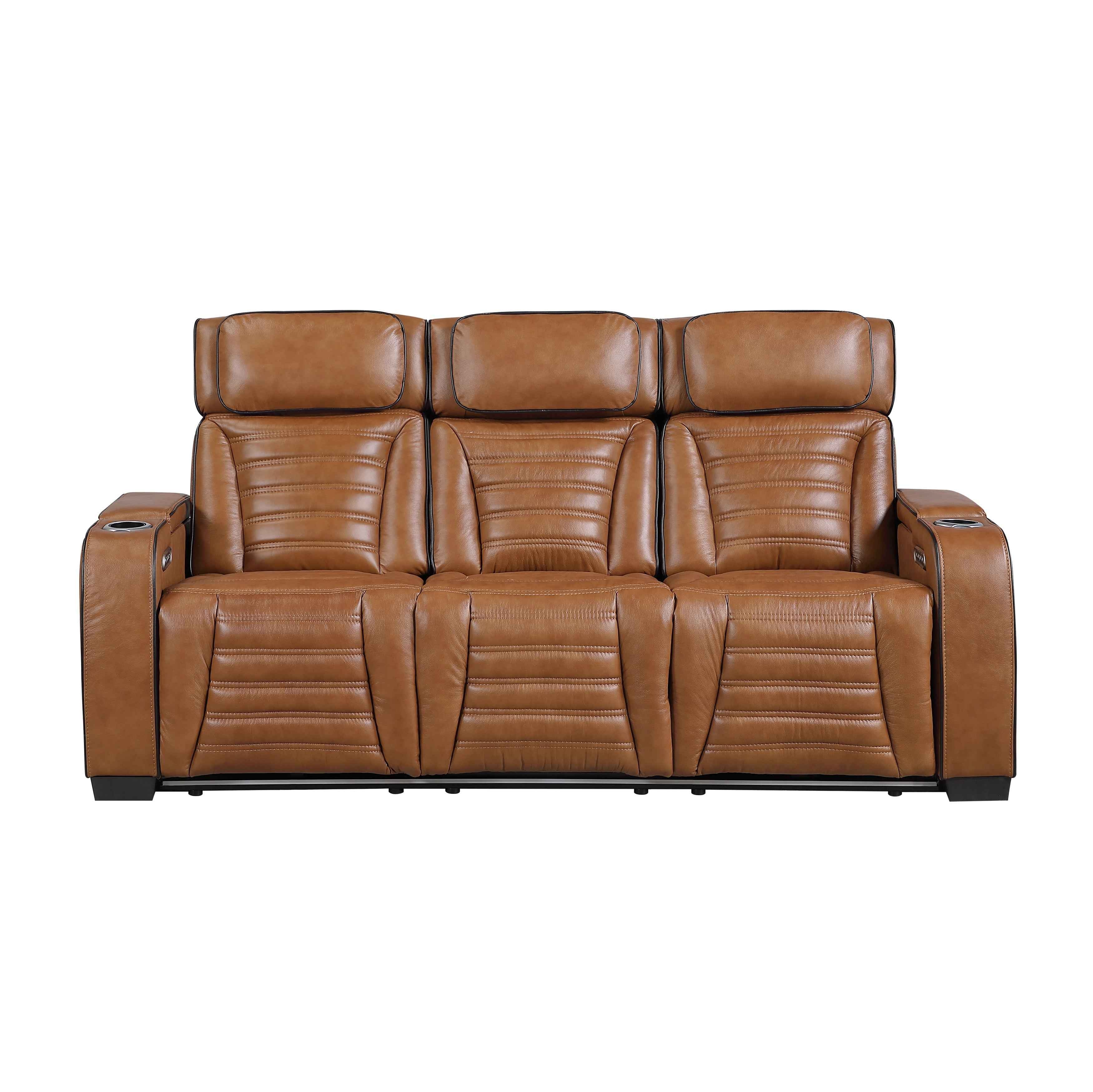 Cyber Brown Power Double Reclining Sofa with Center Console