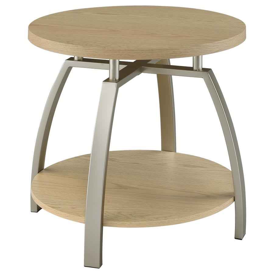 Dacre Greige Round Engineered Wood Top Side End Table - Image 2