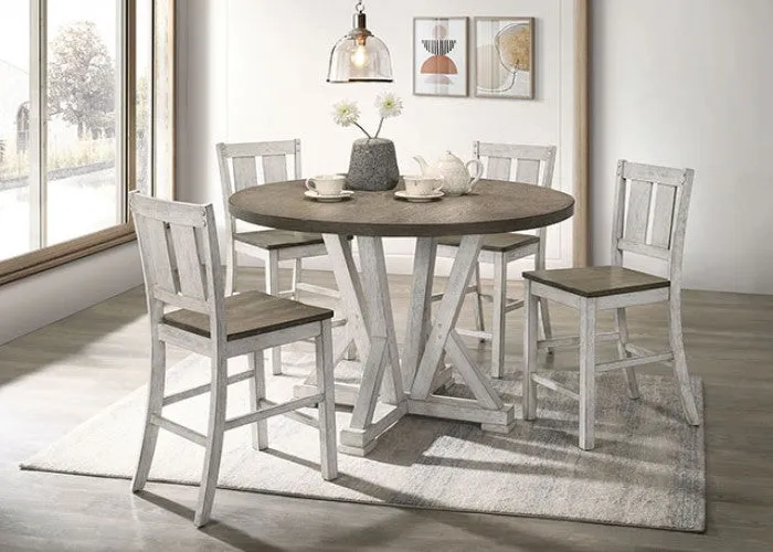 Dakota Antique White/Ash Brown 5-Piece Counter Height Table Set