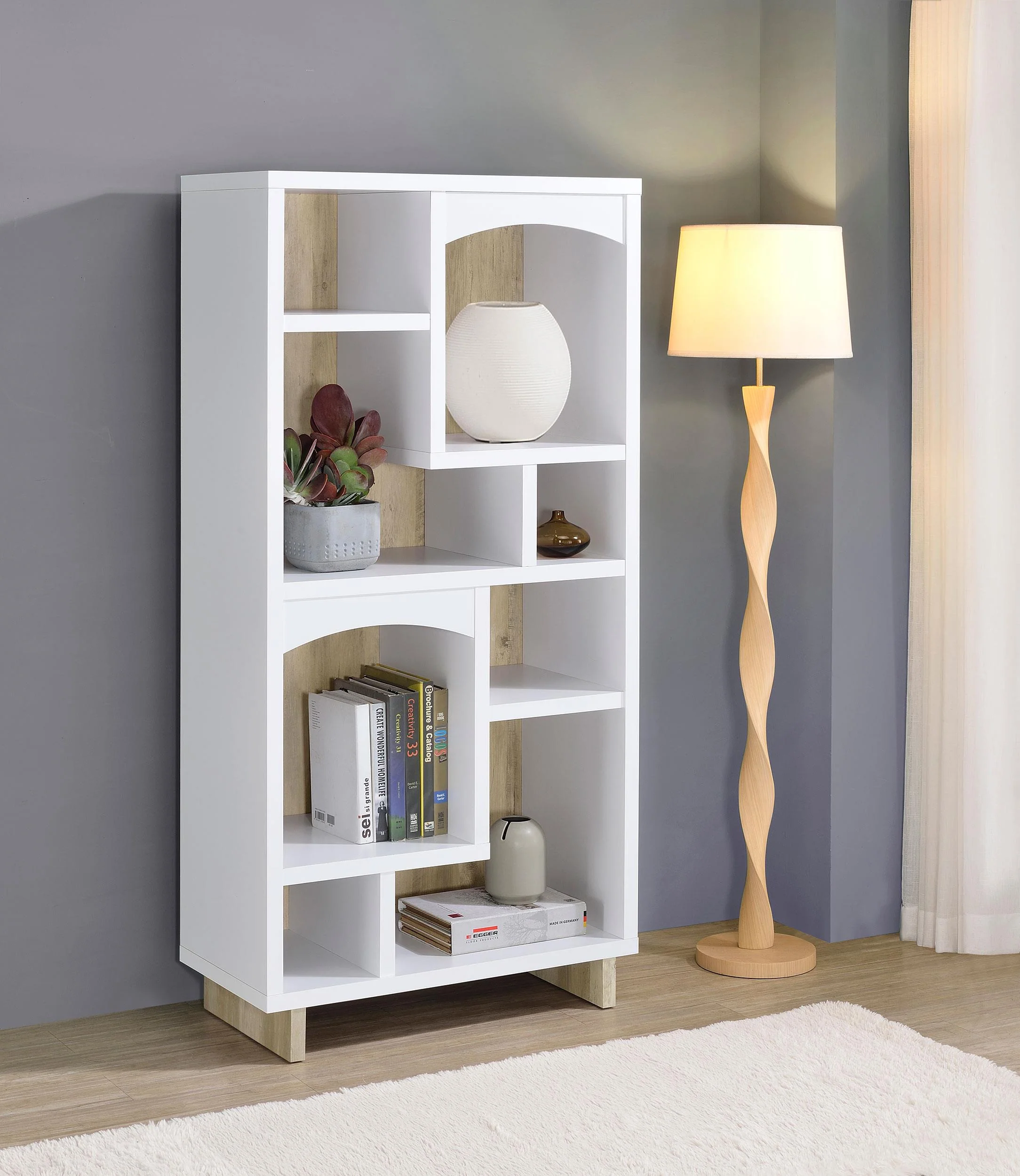 Dalton White and Distressed Pine 65-inch 6-shelf Bookcase