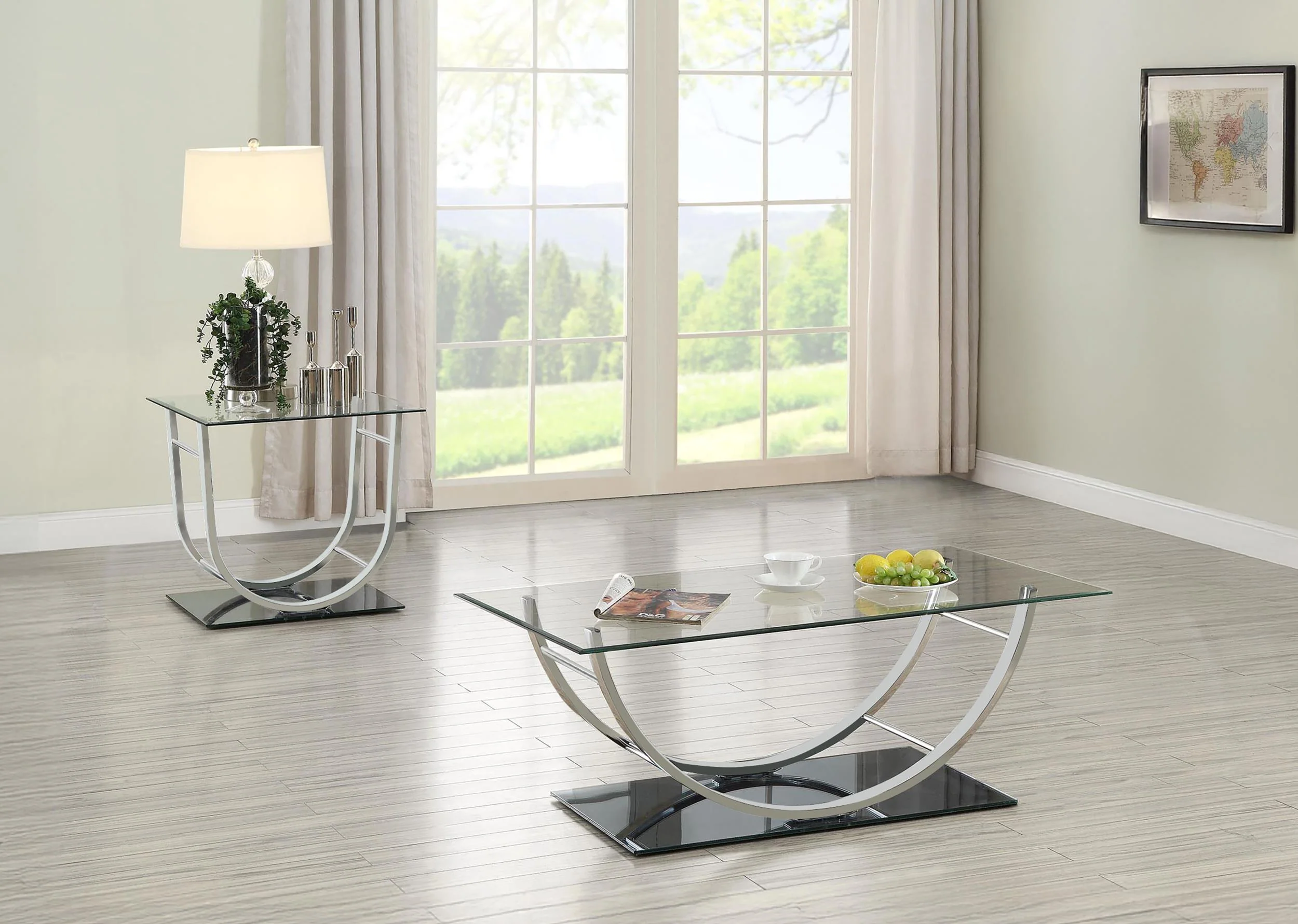 Danville Chrome 2-Piece Glass Top Coffee and End Table Set