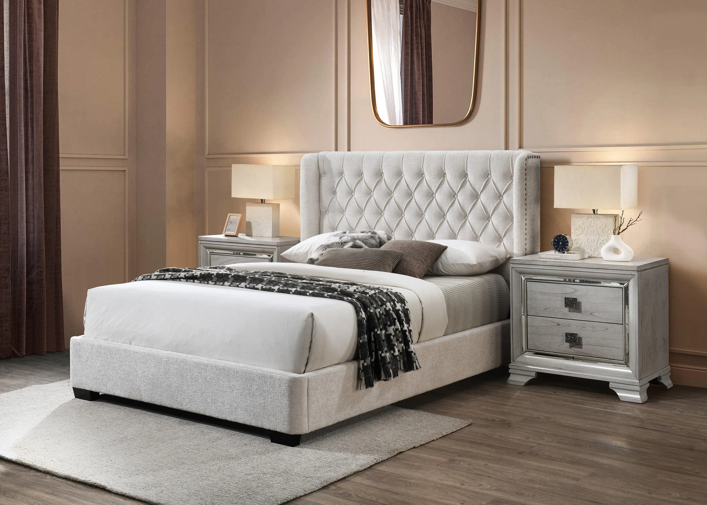 Daphne Ivory Boucle Queen Upholstered Panel Bed - Image 2