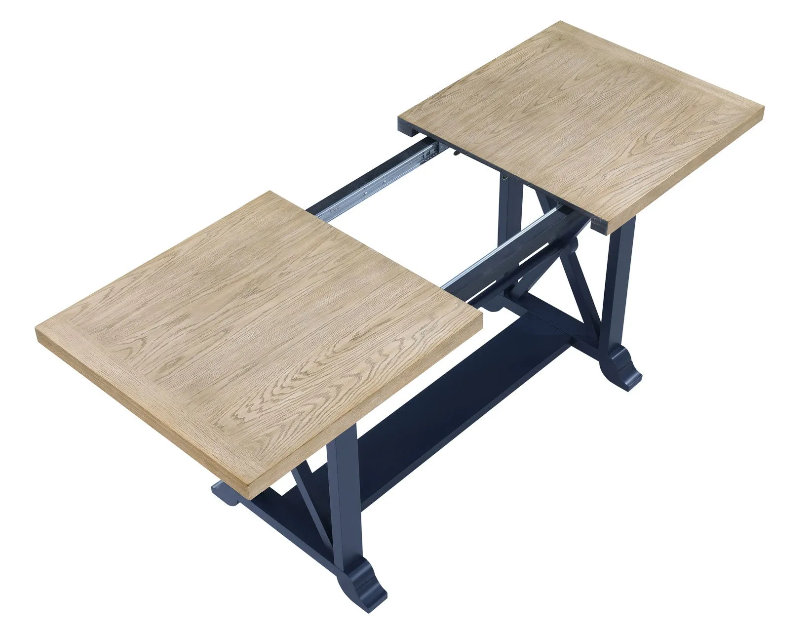 Darcy 64-82″Counter Table with 18-inch leaf, Midnight Blue and Natural Finish - Image 4