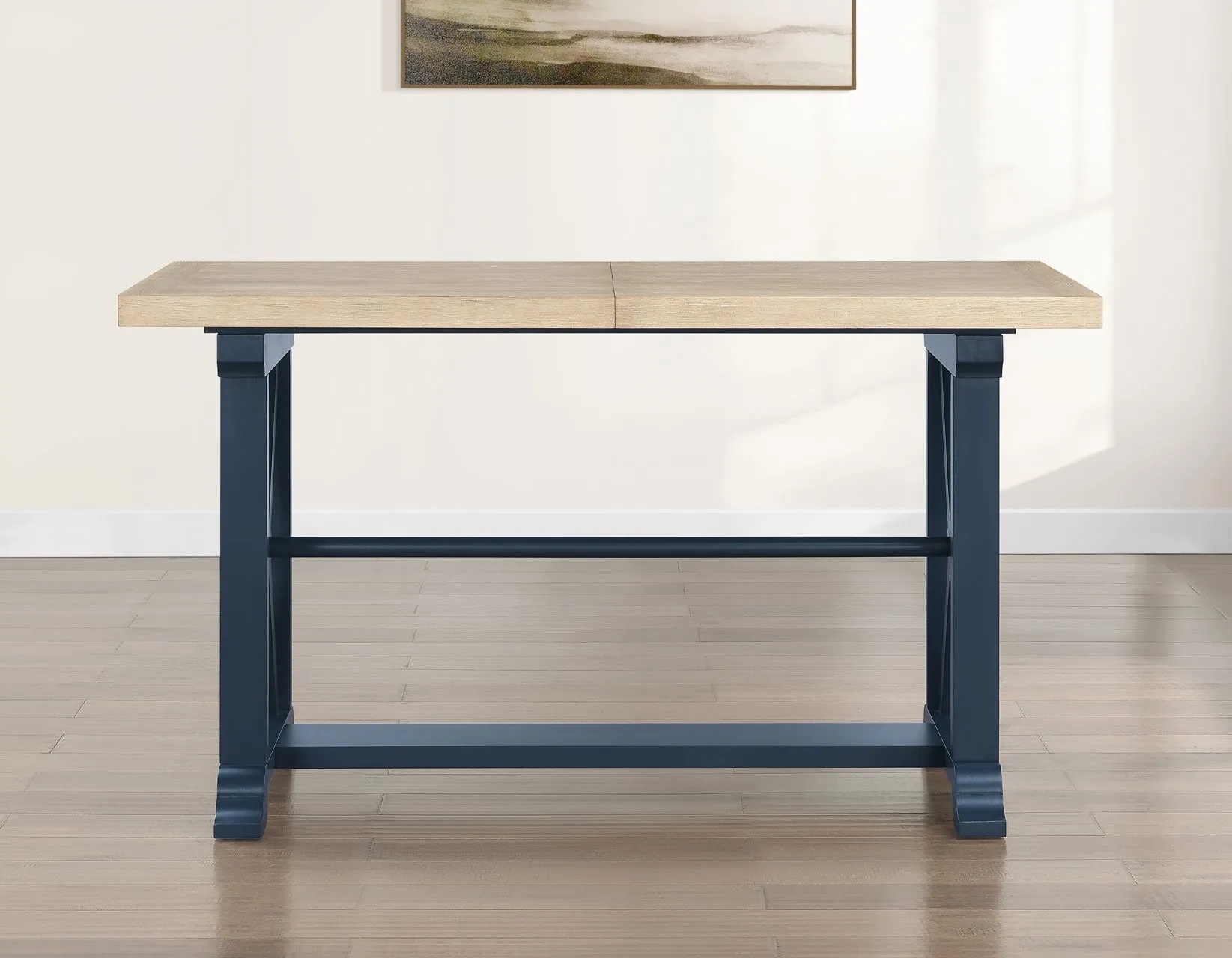 Darcy 64-82″Counter Table with 18-inch leaf, Midnight Blue and Natural Finish - Image 6