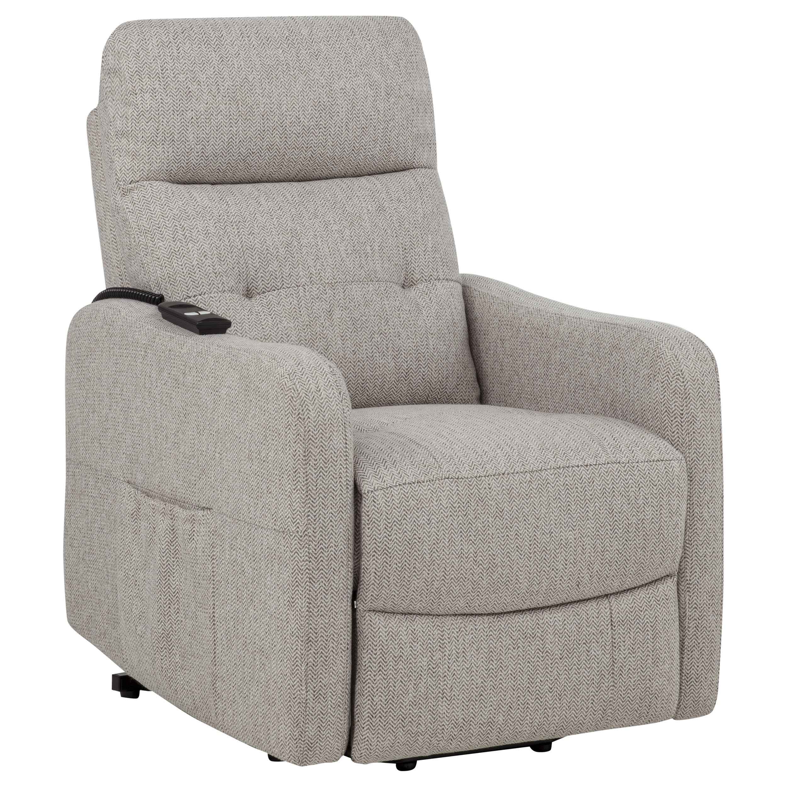 Dayes Taupe Upholstered Power Lift Recliner Chair - Image 4
