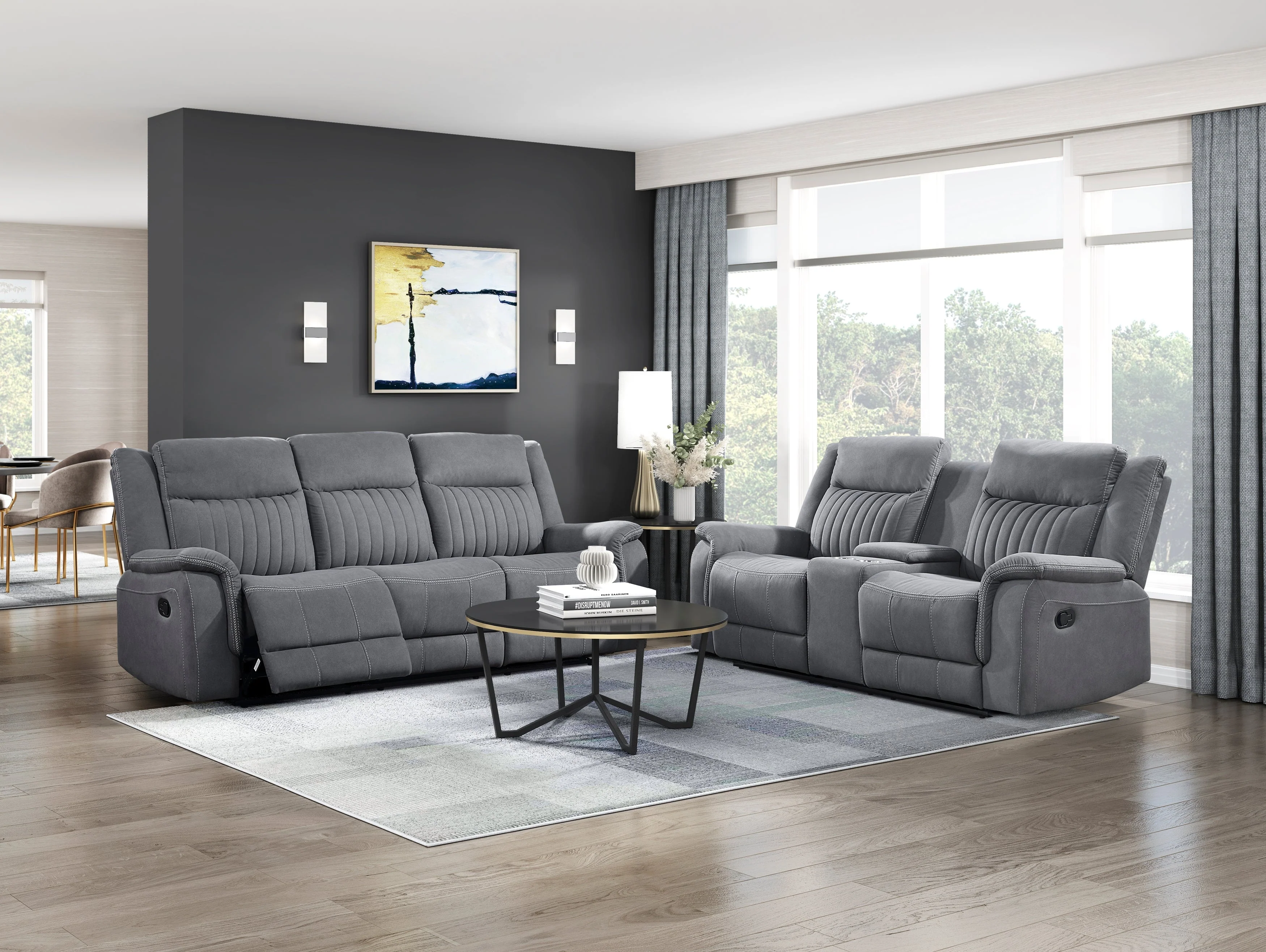 Dean Gray Double Reclining Living Room Set - Image 2