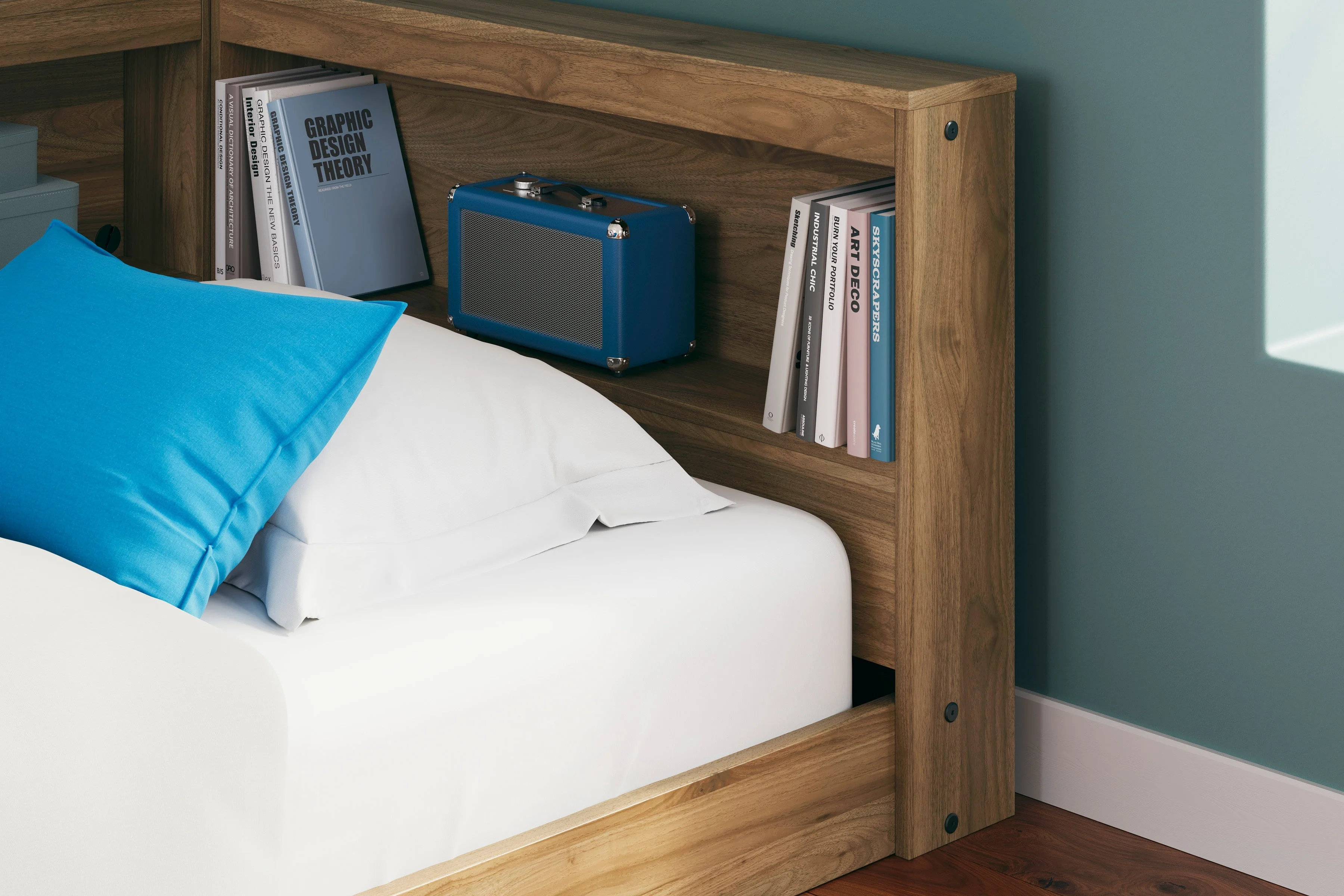 Deanlow Honey Youth Bookcase Corner Storage Bedroom Set - Image 2