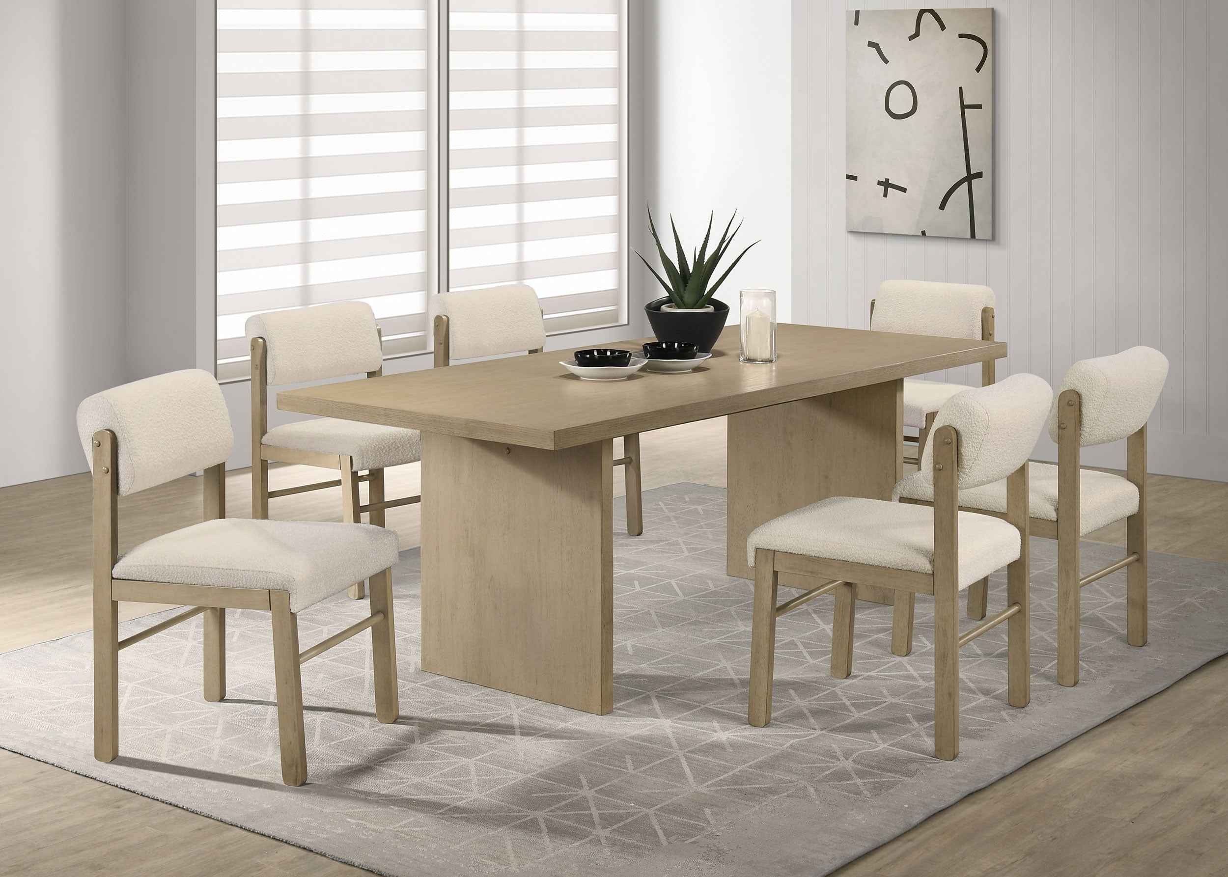 Decker Cream/Natural Oak 7-piece 82-inch Rectangular Dining Set