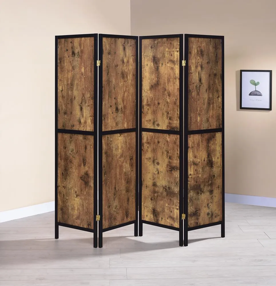 Deepika Antique Nutmeg/Black 4-Panel Folding Screen